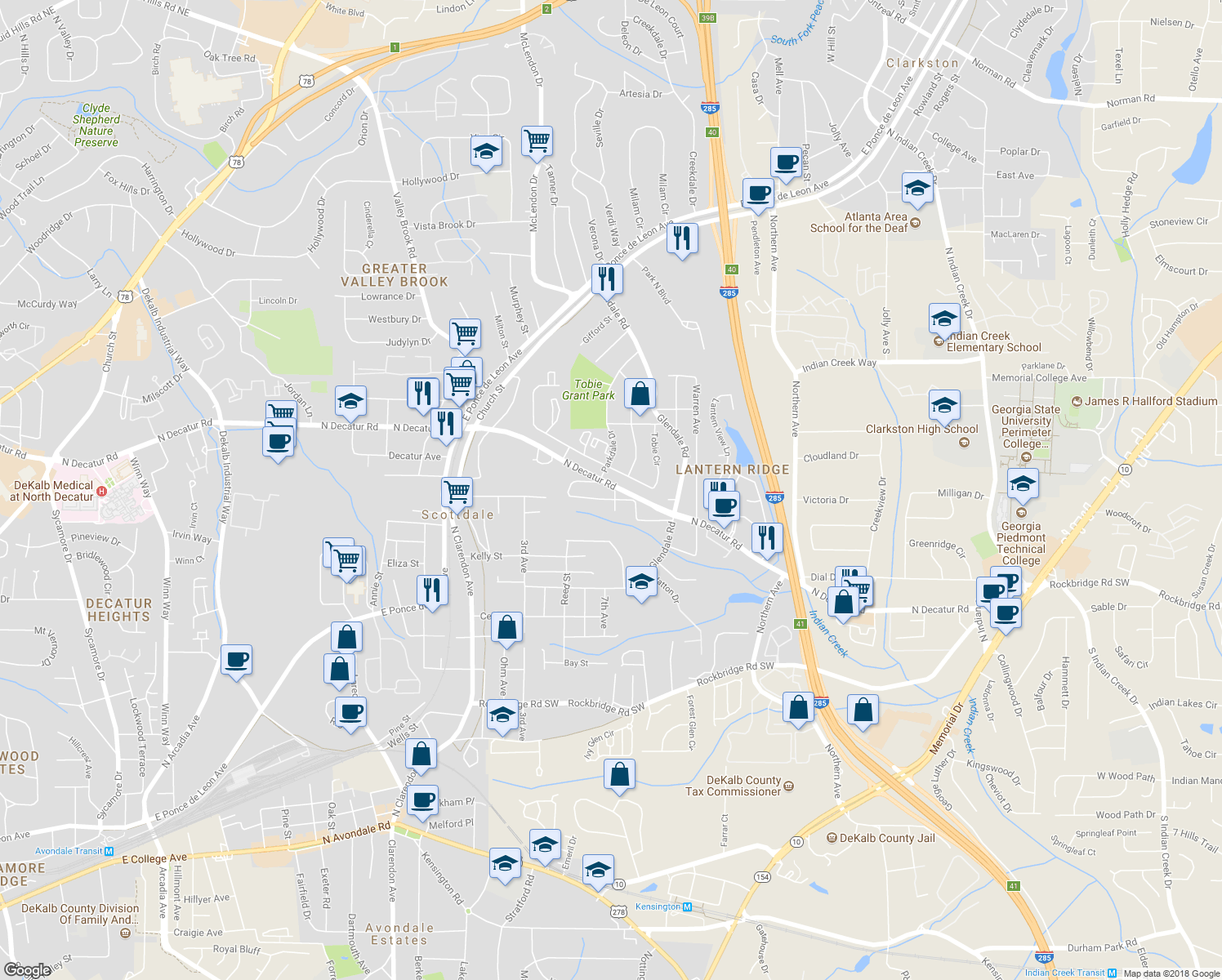 map of restaurants, bars, coffee shops, grocery stores, and more near 506 Jointer Avenue in Scottdale