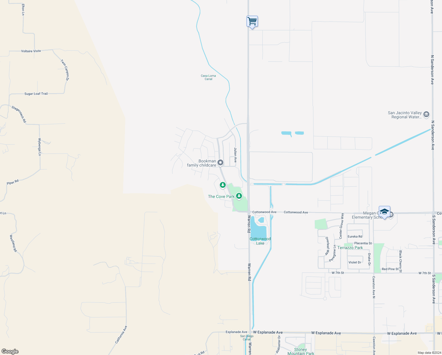 map of restaurants, bars, coffee shops, grocery stores, and more near 361 Pomegranate Street in San Jacinto