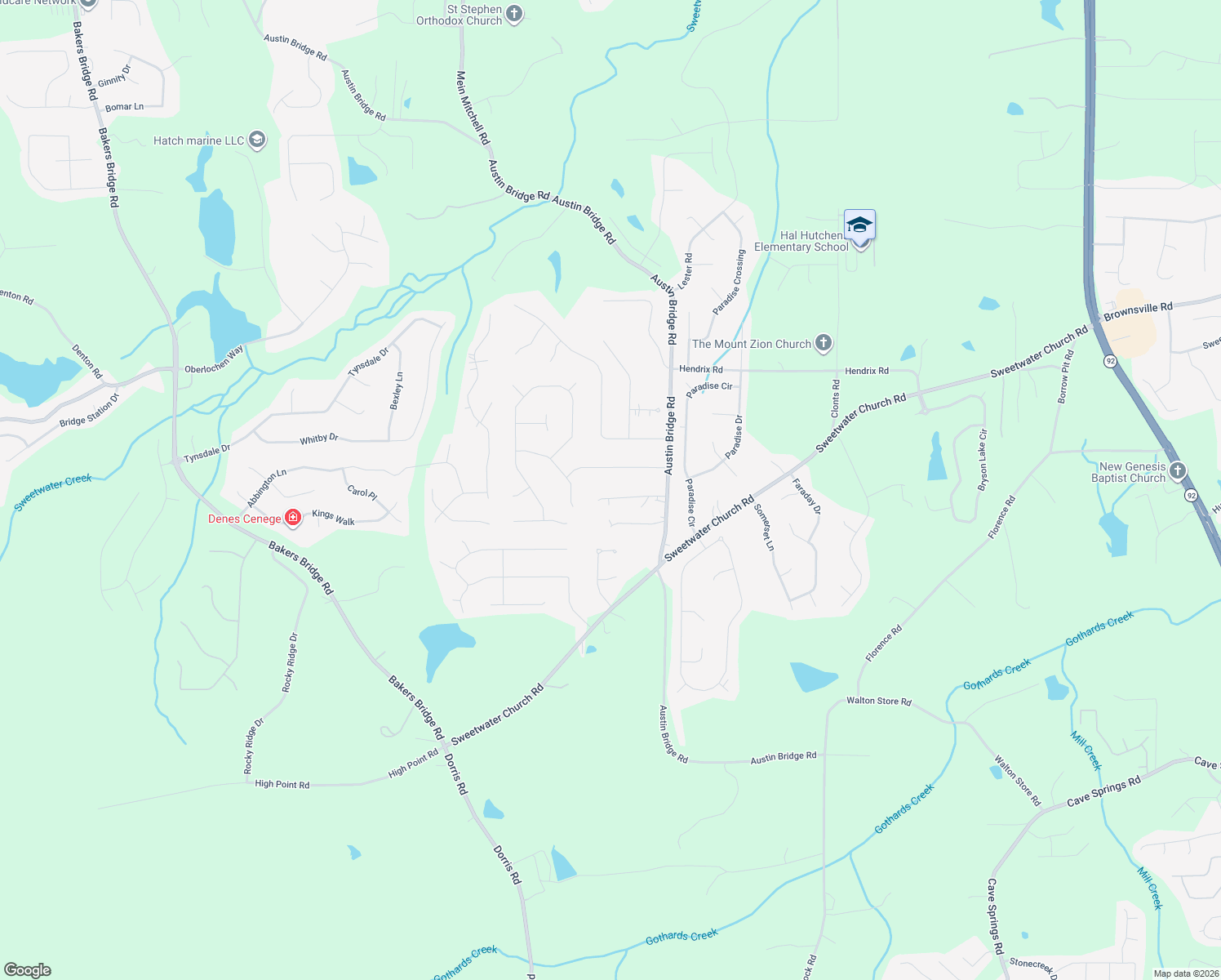 map of restaurants, bars, coffee shops, grocery stores, and more near 174 Park Pl Ct in Douglasville