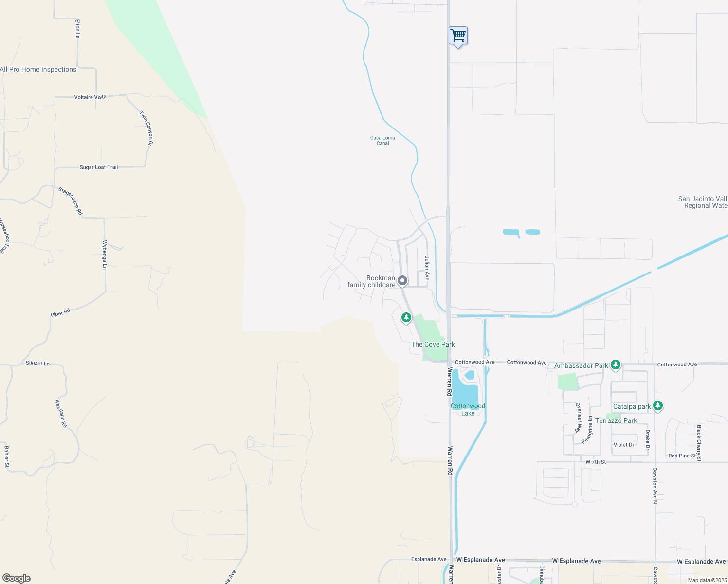 map of restaurants, bars, coffee shops, grocery stores, and more near 3821 Malmal Way in San Jacinto