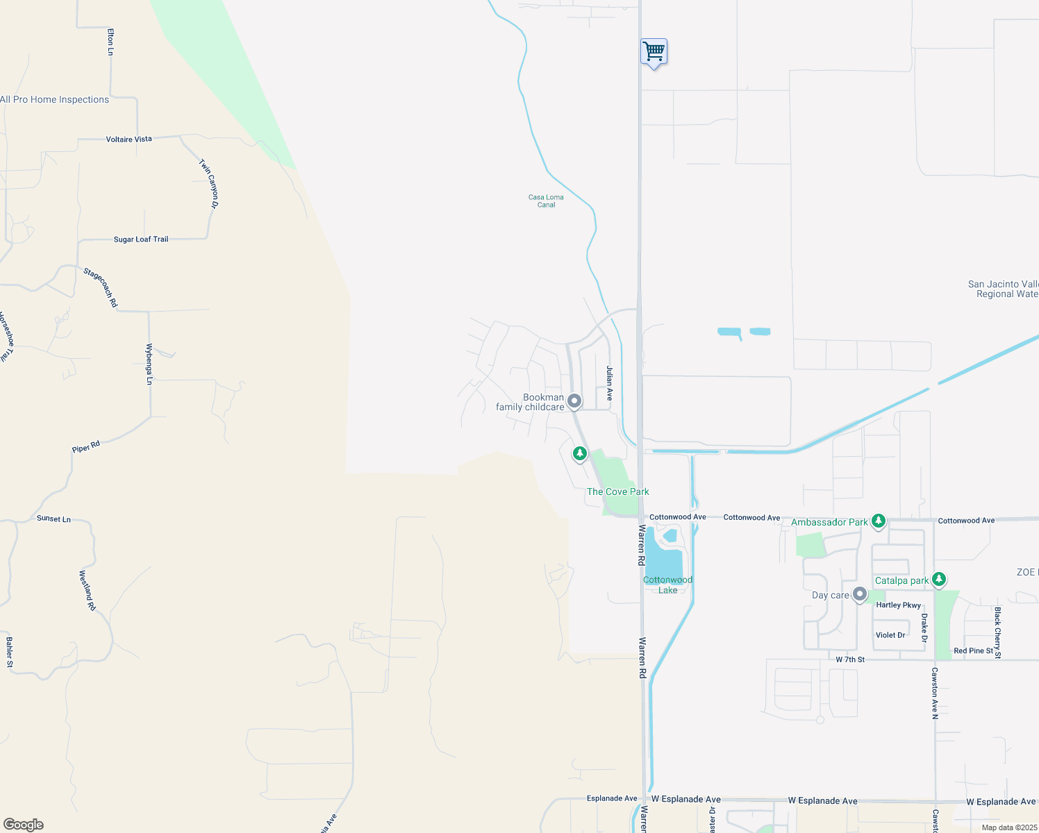 map of restaurants, bars, coffee shops, grocery stores, and more near 3821 Malmal Way in San Jacinto