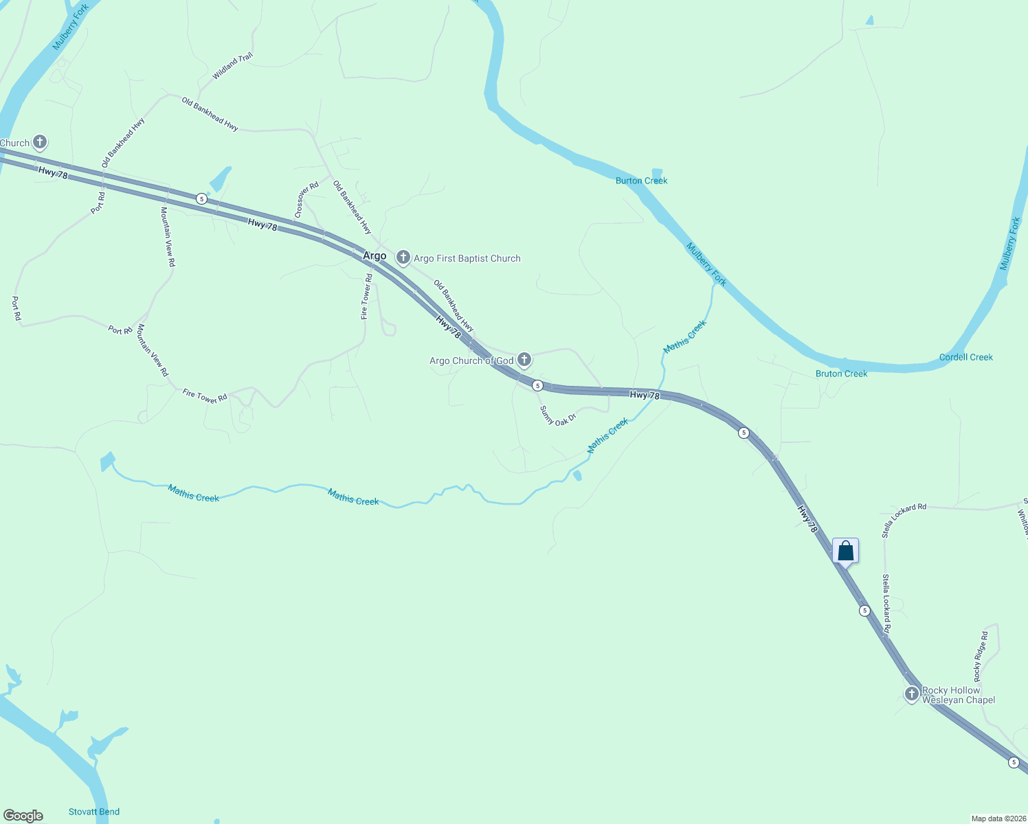 map of restaurants, bars, coffee shops, grocery stores, and more near Mathis Creek Farm Road in Walker County