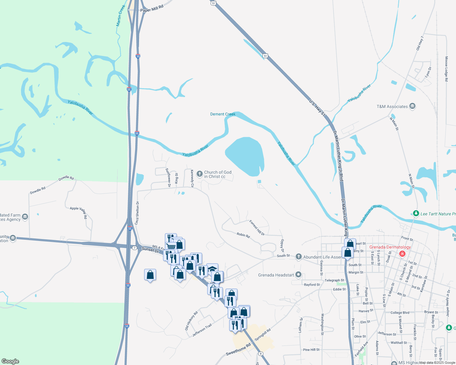 map of restaurants, bars, coffee shops, grocery stores, and more near 239 Garden Drive in Grenada
