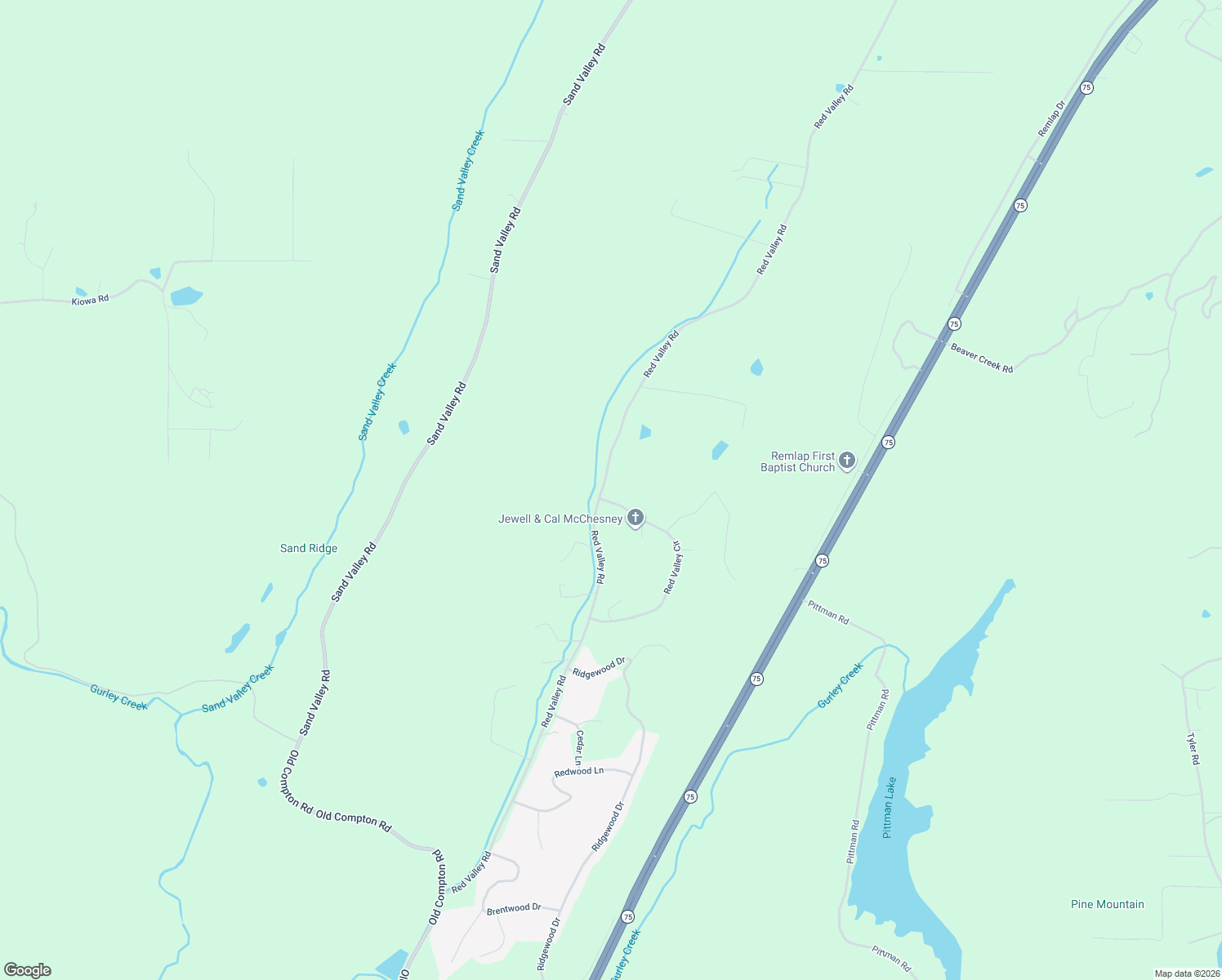 map of restaurants, bars, coffee shops, grocery stores, and more near 1366 Red Valley Road in Remlap