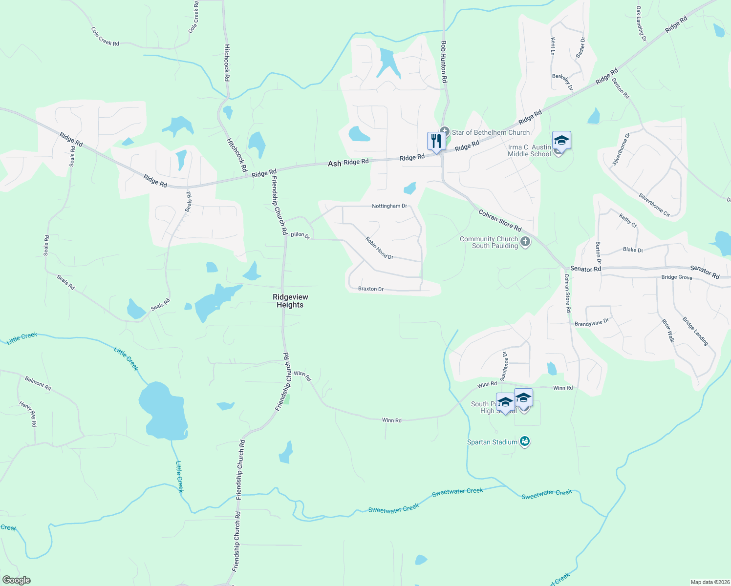 map of restaurants, bars, coffee shops, grocery stores, and more near 248 Braxton Drive in Douglasville