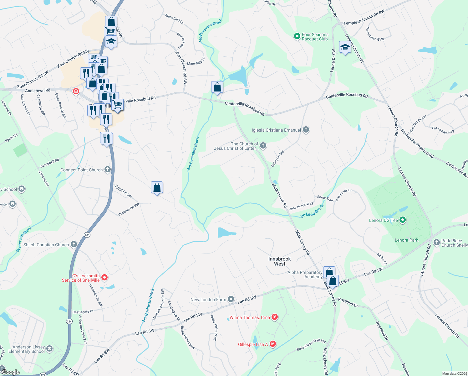 map of restaurants, bars, coffee shops, grocery stores, and more near 3941 Windy Shore Drive in Snellville