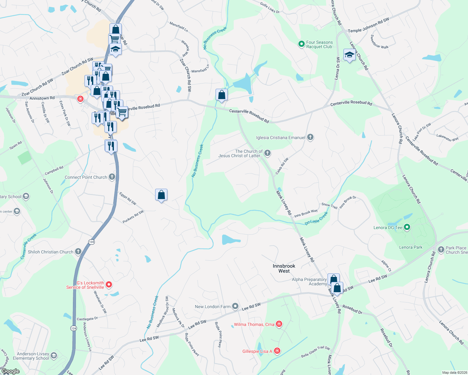 map of restaurants, bars, coffee shops, grocery stores, and more near 3941 Windy Shore Drive in Snellville