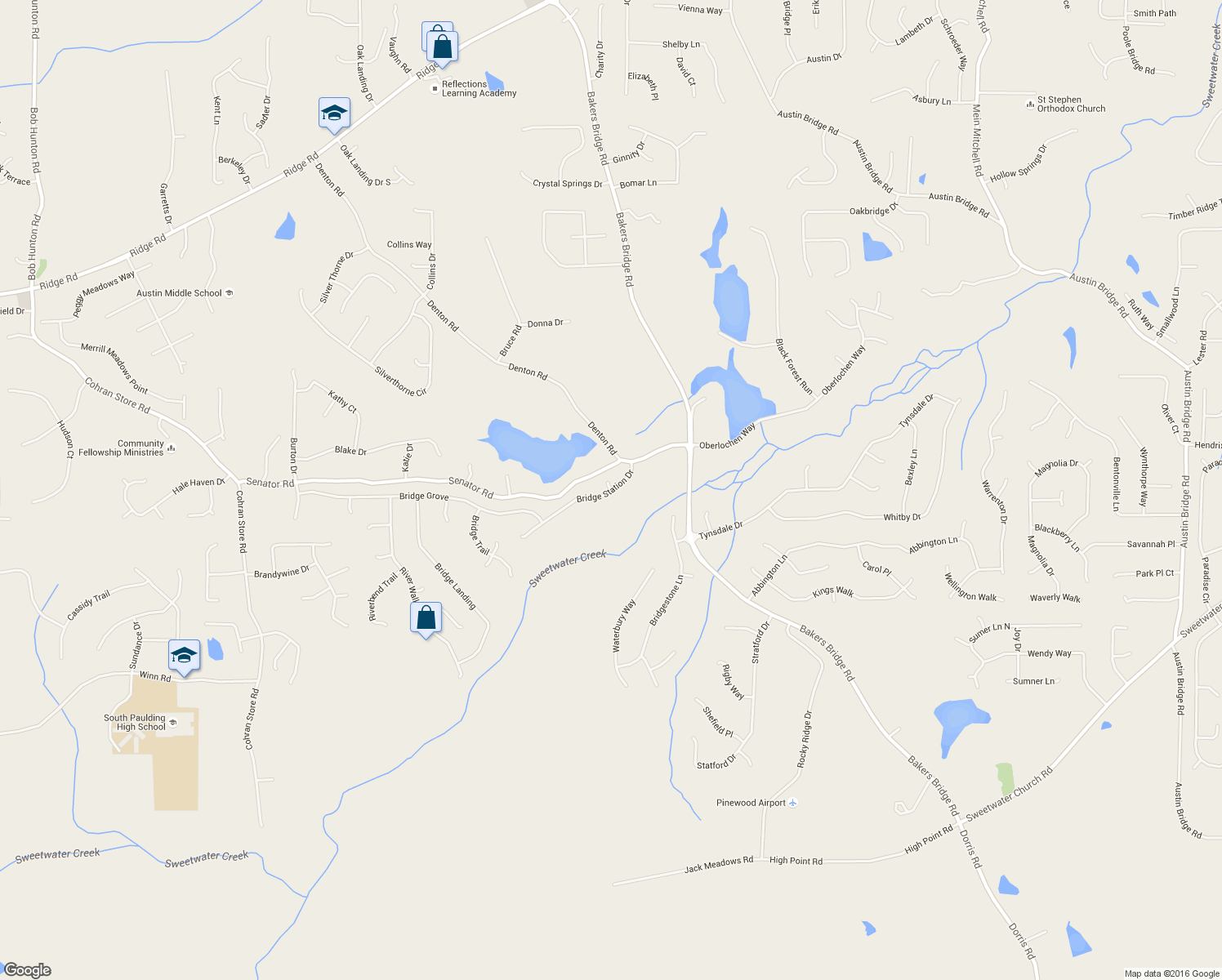 map of restaurants, bars, coffee shops, grocery stores, and more near 19 Bridge Pointe in Douglasville