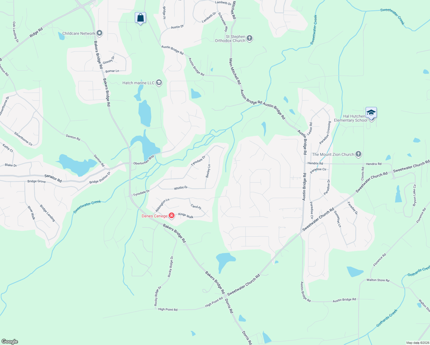 map of restaurants, bars, coffee shops, grocery stores, and more near 665 Whitby Drive in Douglasville