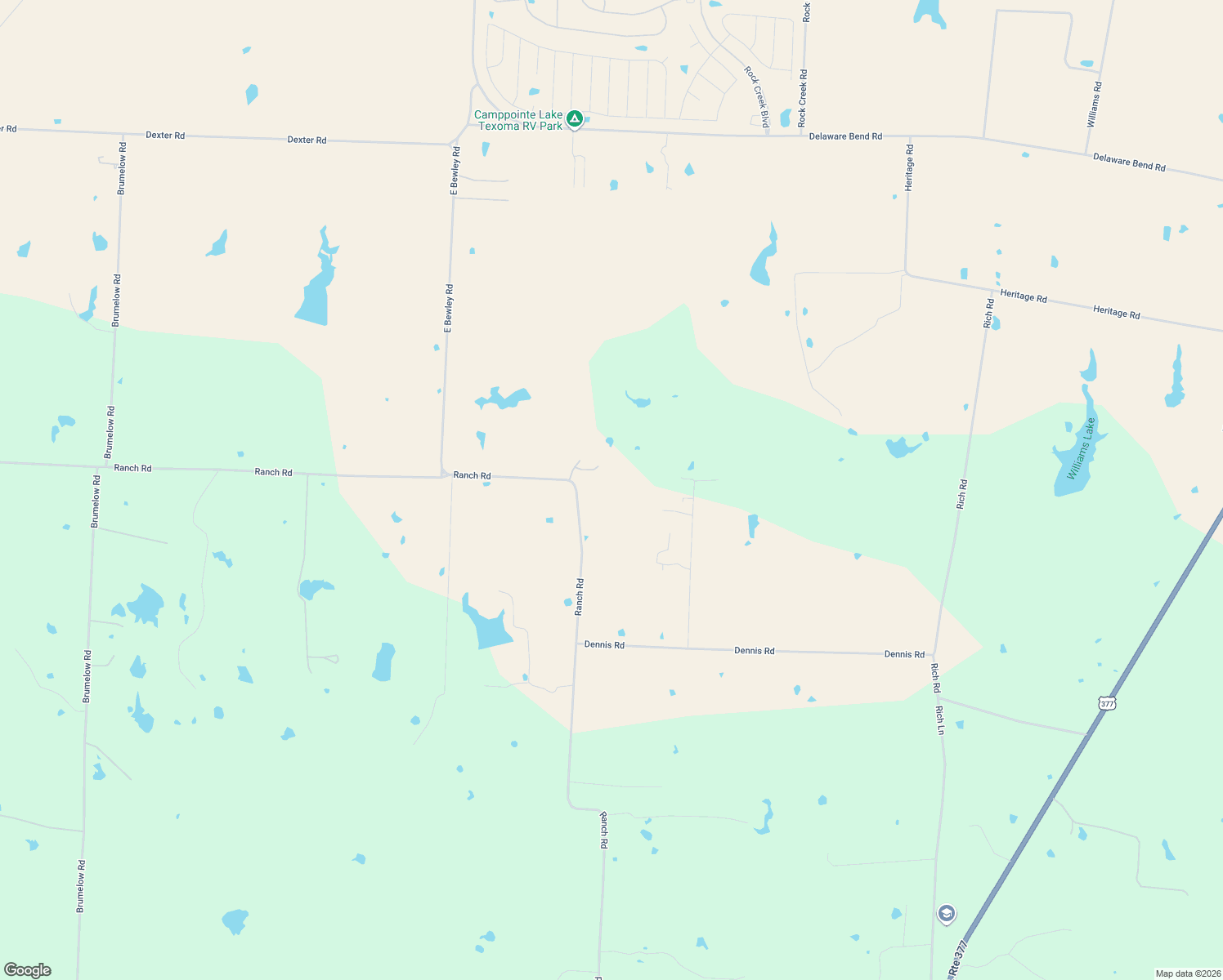 map of restaurants, bars, coffee shops, grocery stores, and more near 2869 Ranch Road in Whitesboro