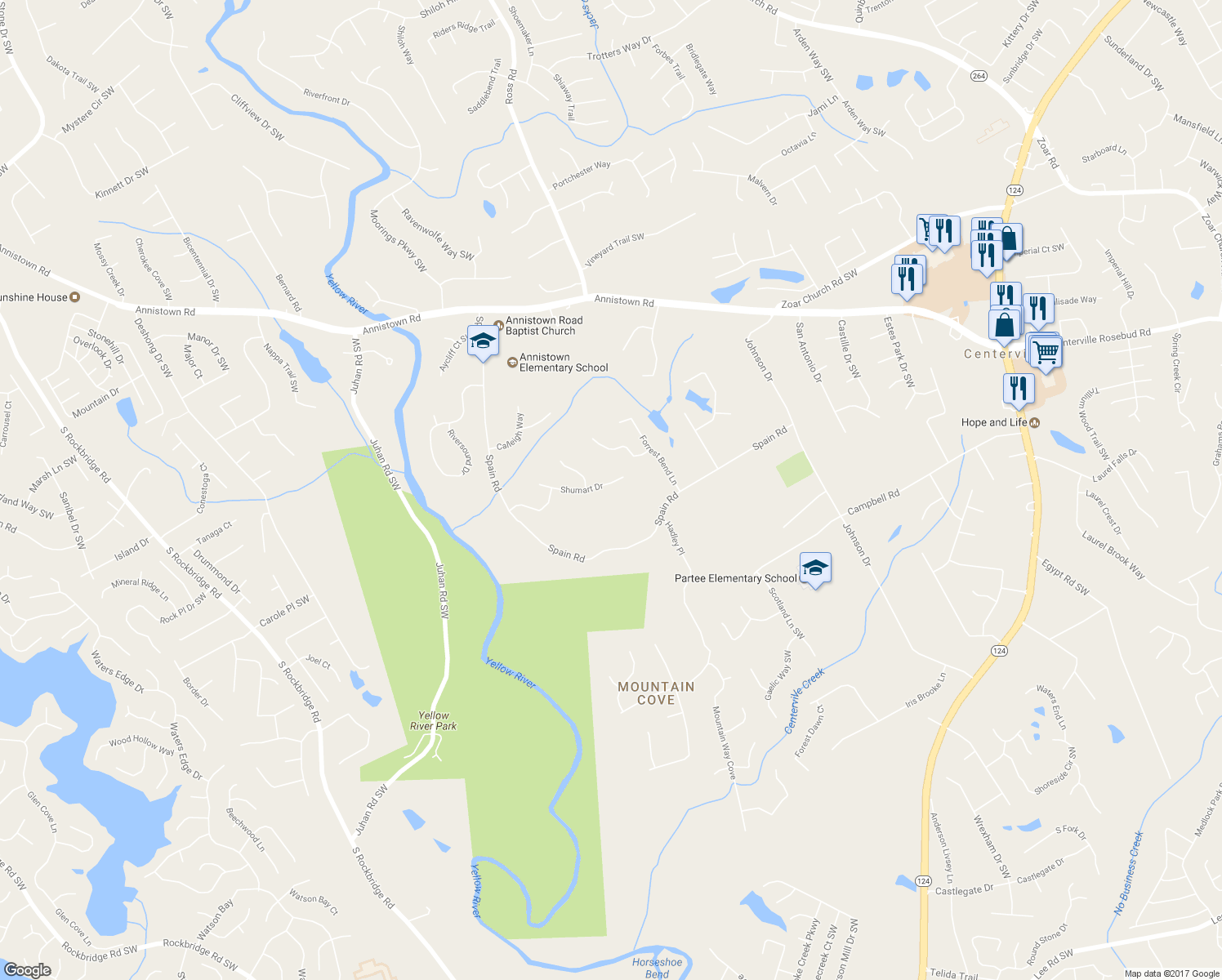 map of restaurants, bars, coffee shops, grocery stores, and more near 4524 Shumart Drive in Snellville