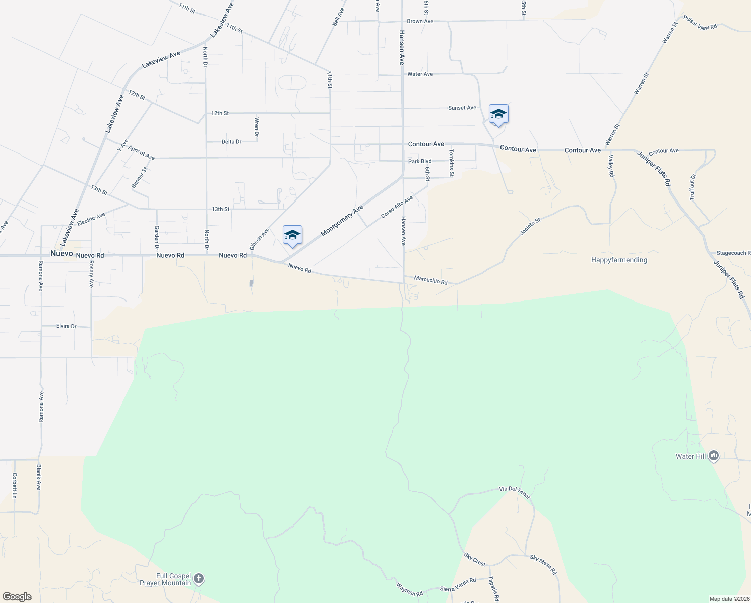 map of restaurants, bars, coffee shops, grocery stores, and more near 31200 Nuevo Road in Nuevo