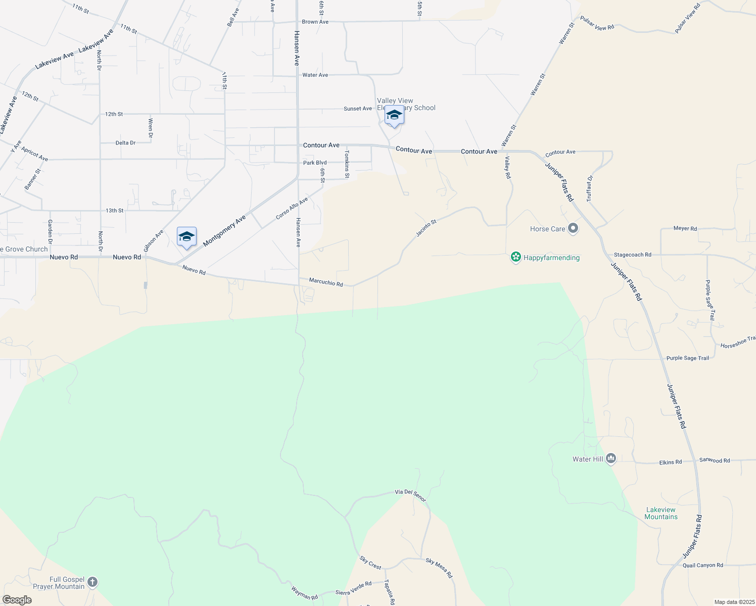 map of restaurants, bars, coffee shops, grocery stores, and more near Polley Street in Nuevo