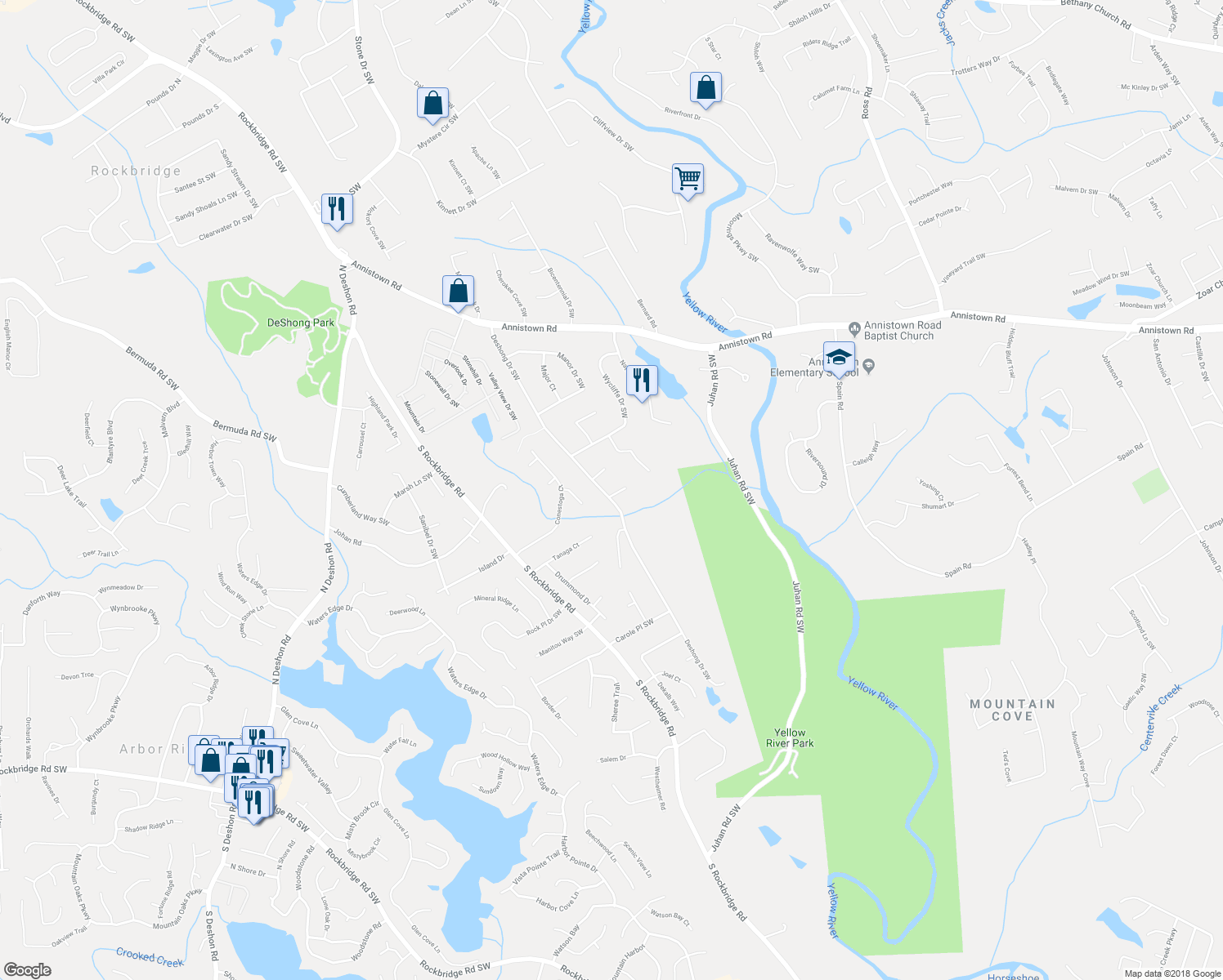 map of restaurants, bars, coffee shops, grocery stores, and more near 5057 Vonn Place in Stone Mountain