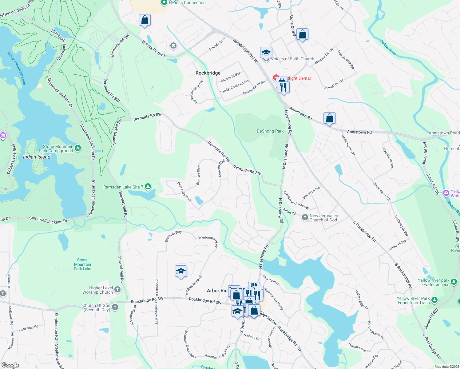 map of restaurants, bars, coffee shops, grocery stores, and more near 764 Amroth Ct in Stone Mountain