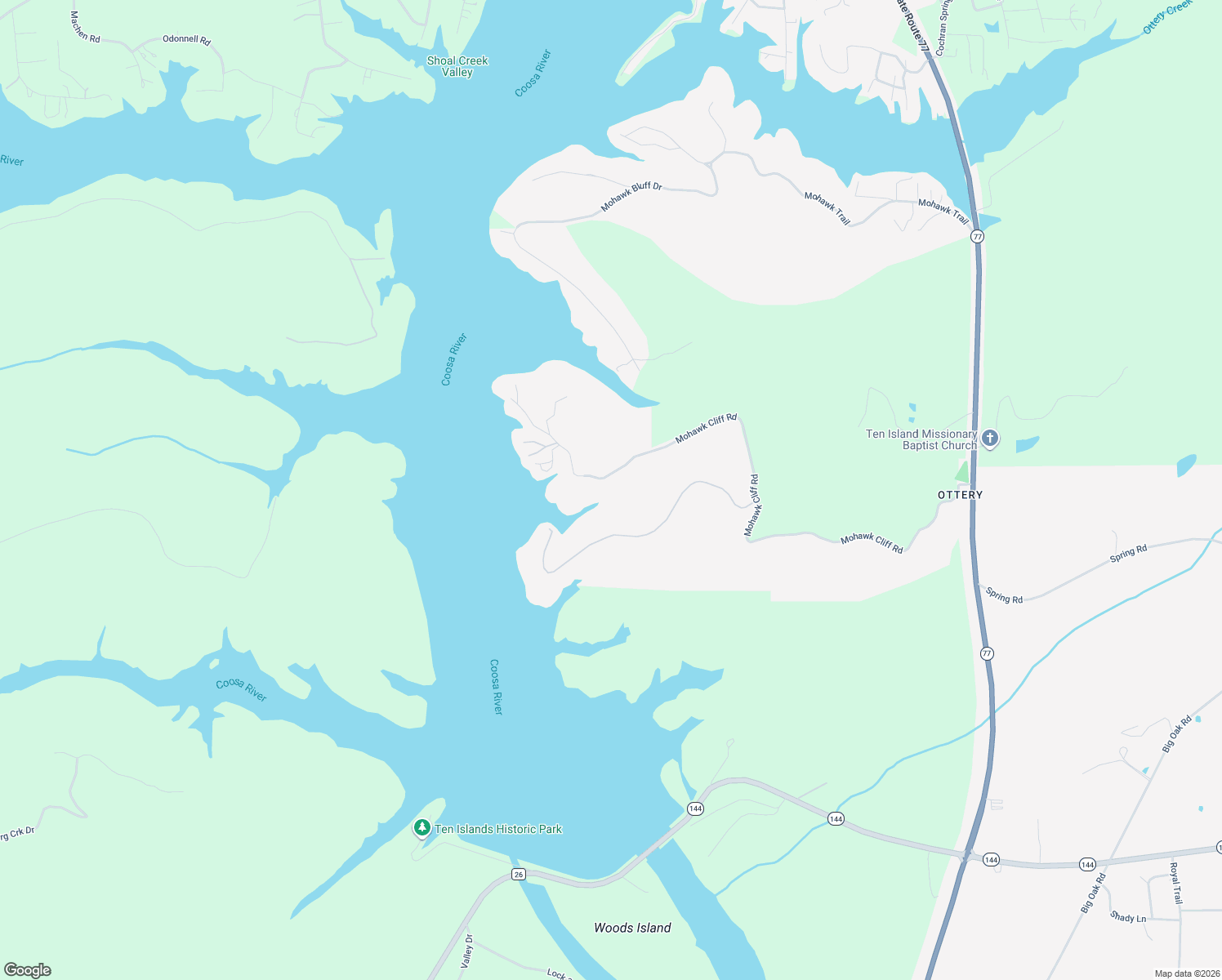 map of restaurants, bars, coffee shops, grocery stores, and more near 2410 Nan Ye'Hi Drive in Ohatchee