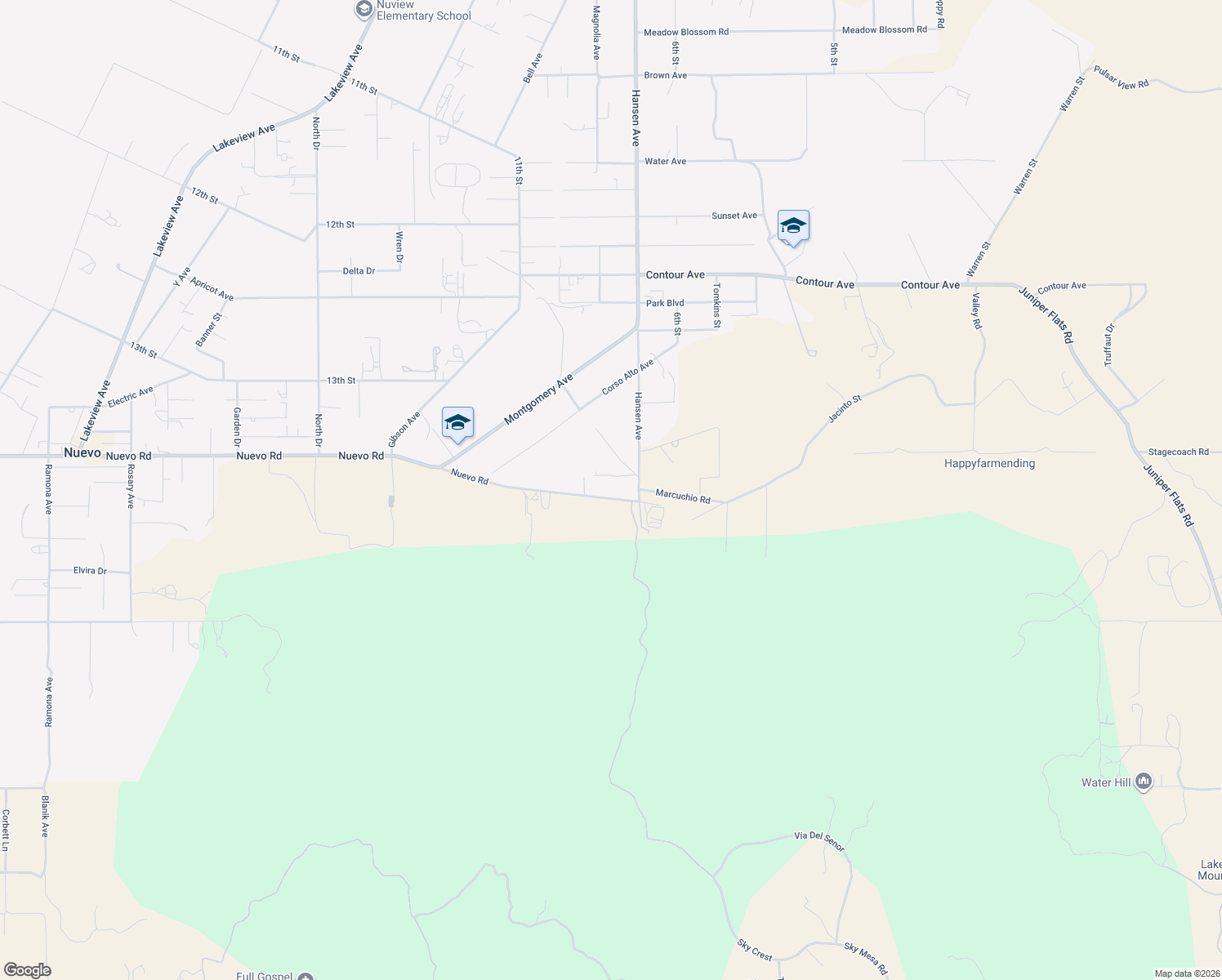map of restaurants, bars, coffee shops, grocery stores, and more near 31200 Nuevo Road in Nuevo