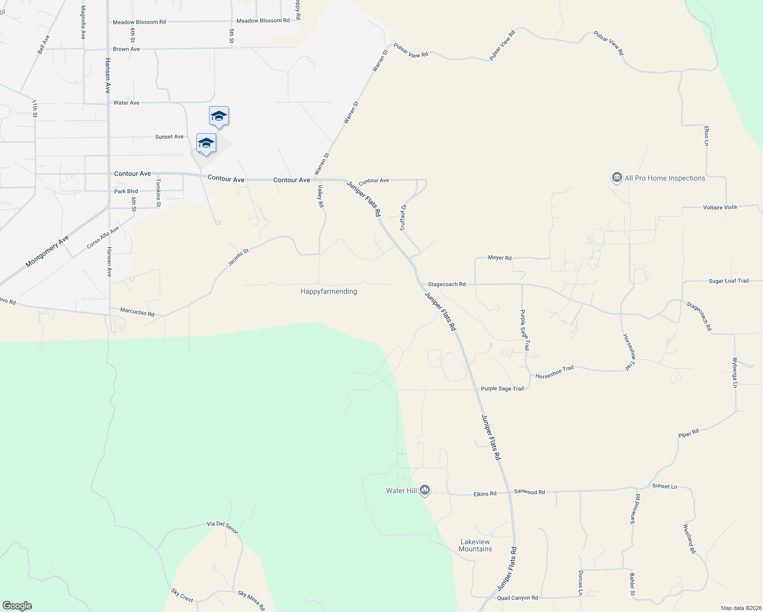 map of restaurants, bars, coffee shops, grocery stores, and more near Juniper Flats Road in Nuevo