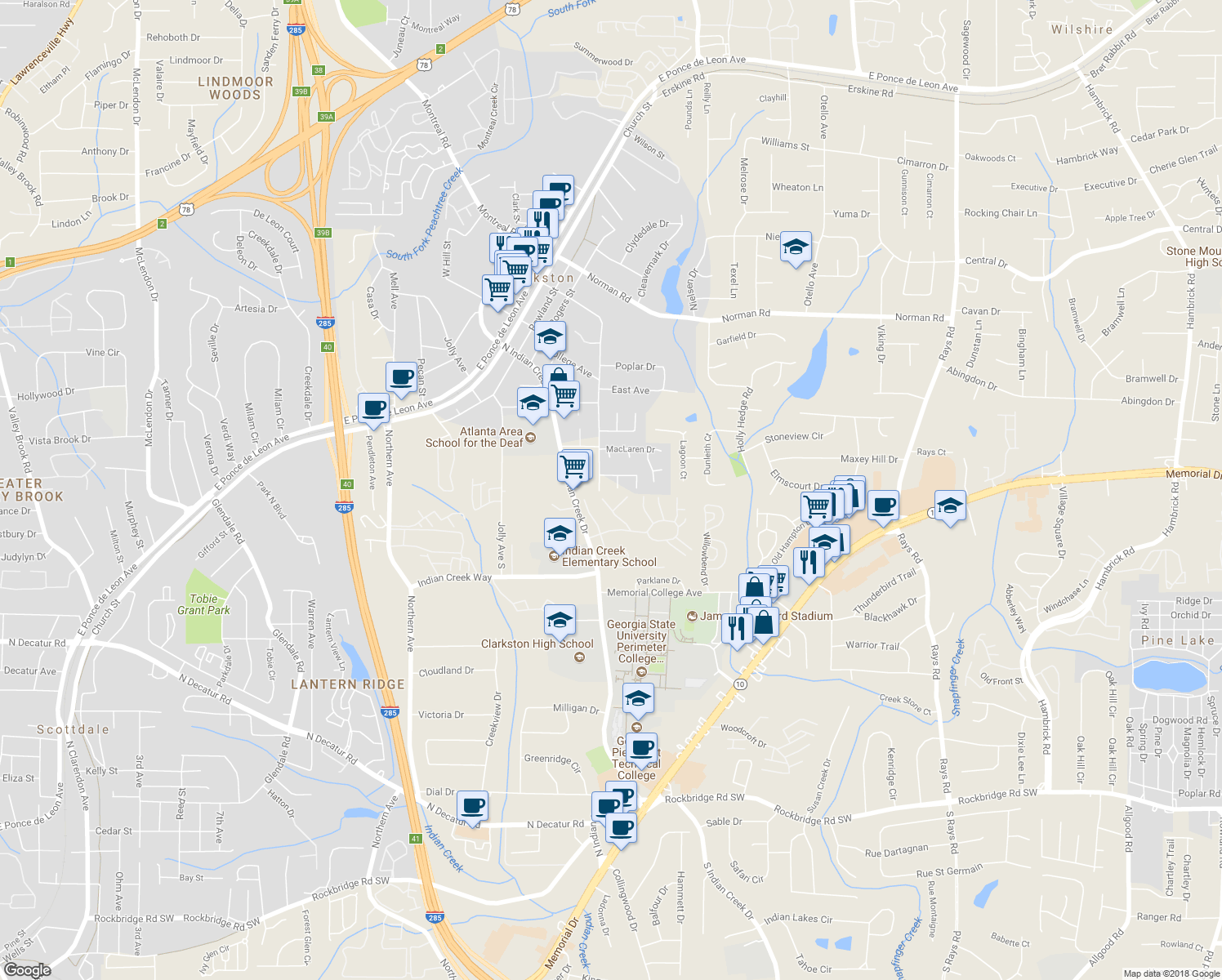 map of restaurants, bars, coffee shops, grocery stores, and more near 790 Market Place Court in Clarkston