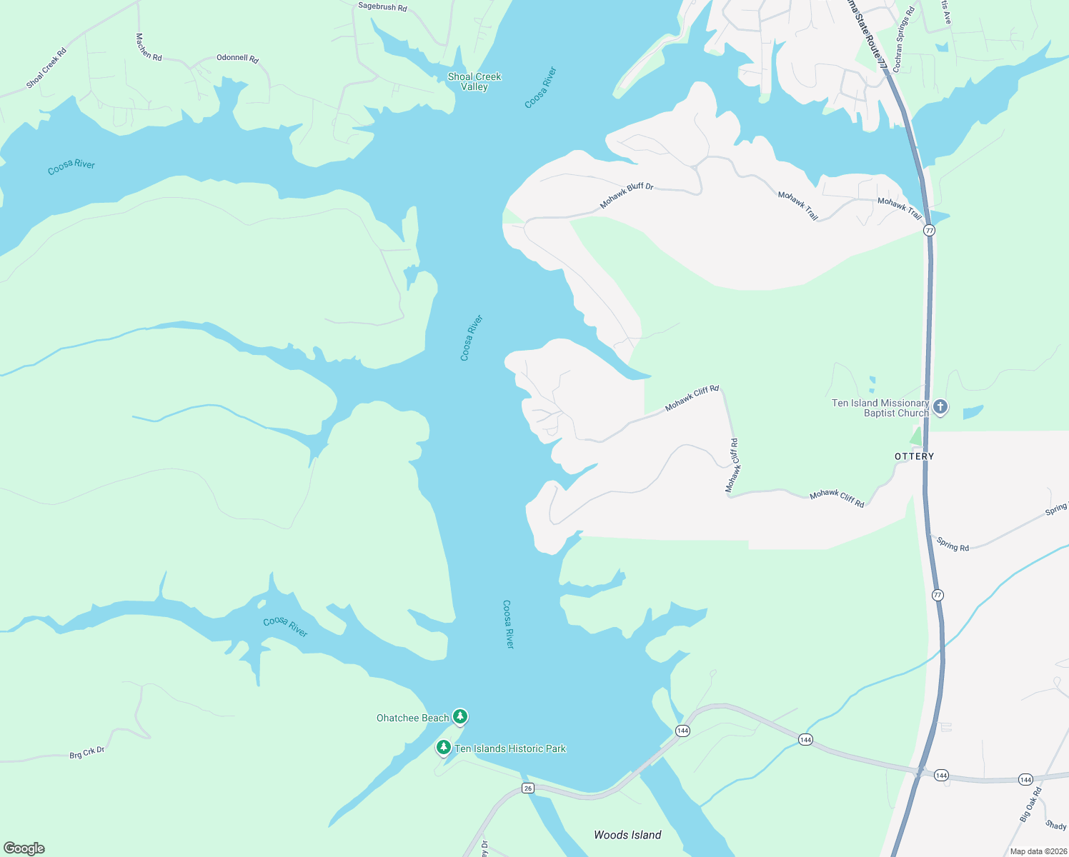 map of restaurants, bars, coffee shops, grocery stores, and more near 1893 Mohawk Cliff Road in Ohatchee