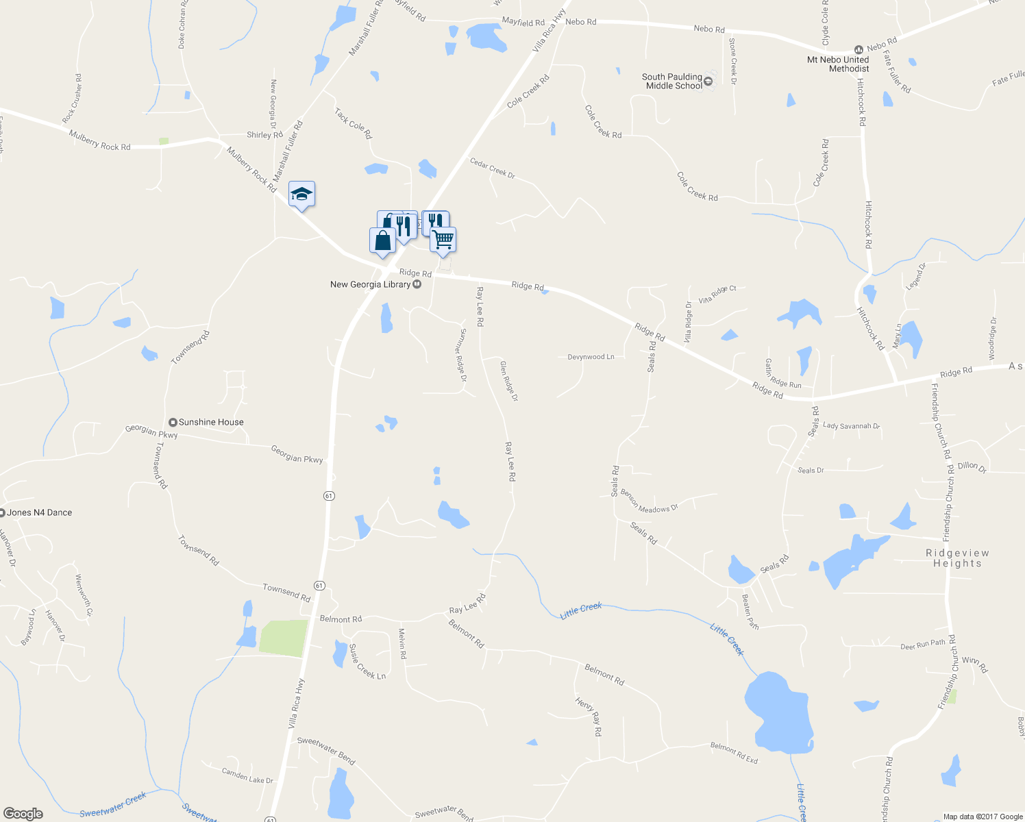 map of restaurants, bars, coffee shops, grocery stores, and more near 252 Glen Ridge Drive in Villa Rica