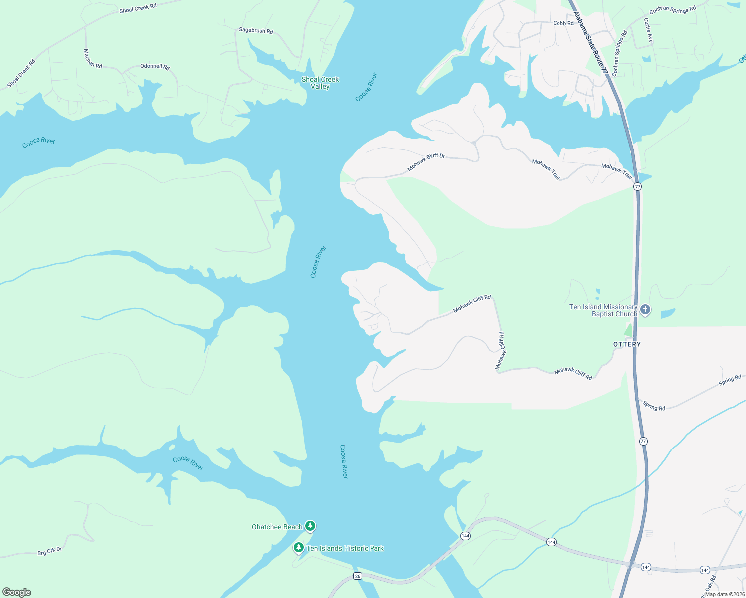map of restaurants, bars, coffee shops, grocery stores, and more near 1891 Mohawk Cliff Road in Ohatchee