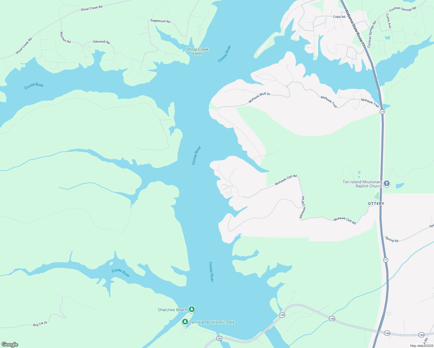 map of restaurants, bars, coffee shops, grocery stores, and more near 2023 Mohawk Cliff Rd in Ohatchee