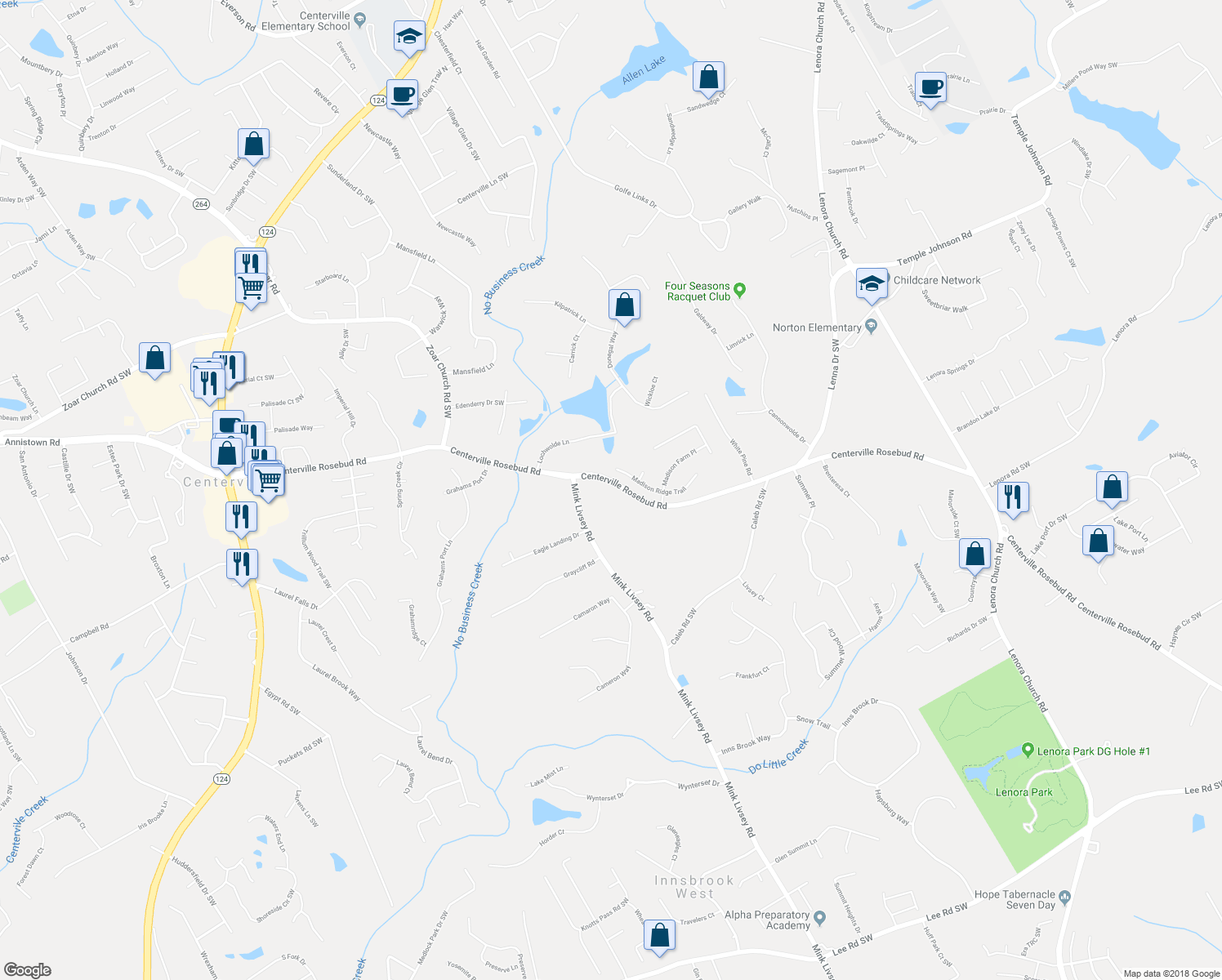map of restaurants, bars, coffee shops, grocery stores, and more near 3512 Centerville Rosebud Road in Snellville