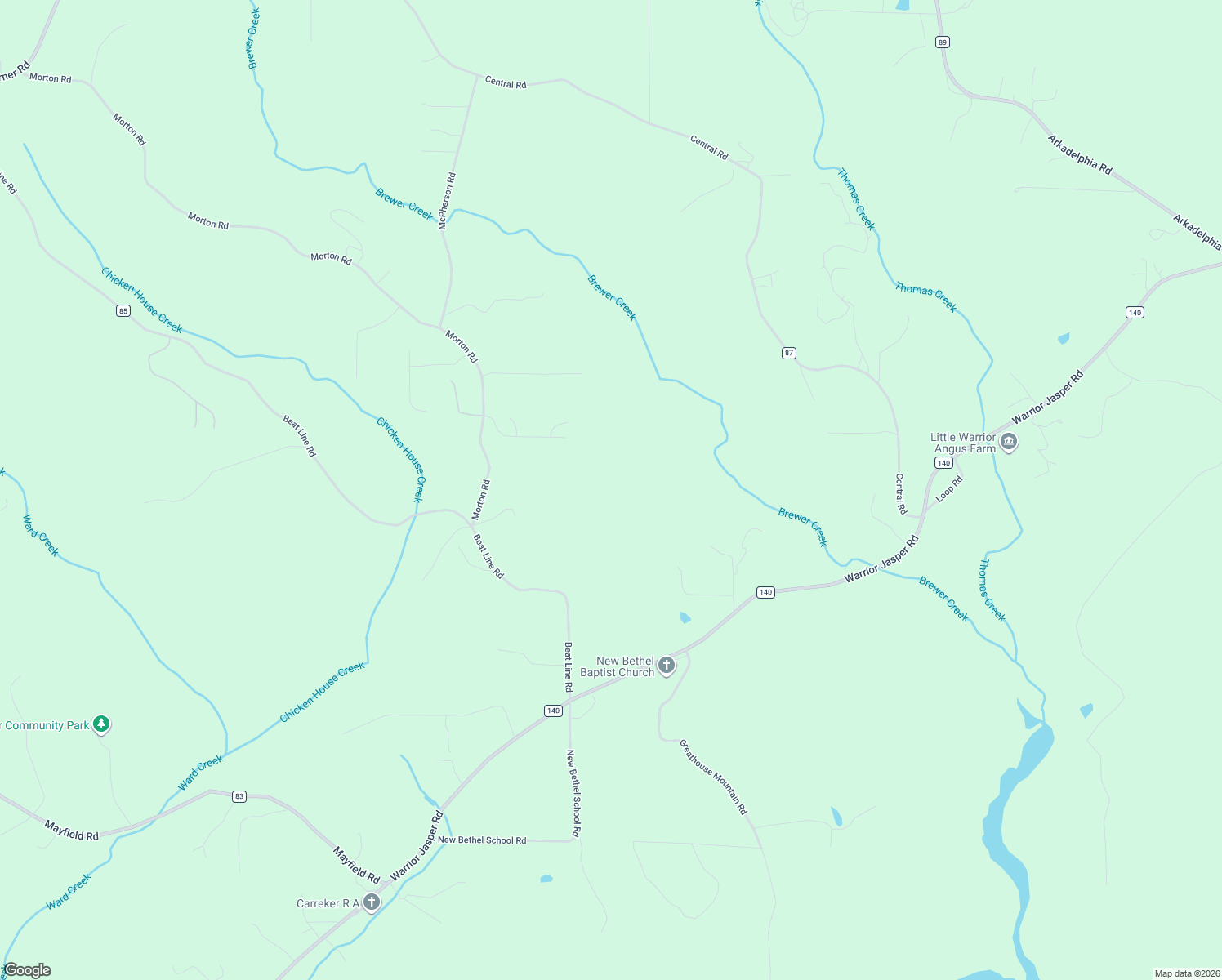 map of restaurants, bars, coffee shops, grocery stores, and more near in Warrior