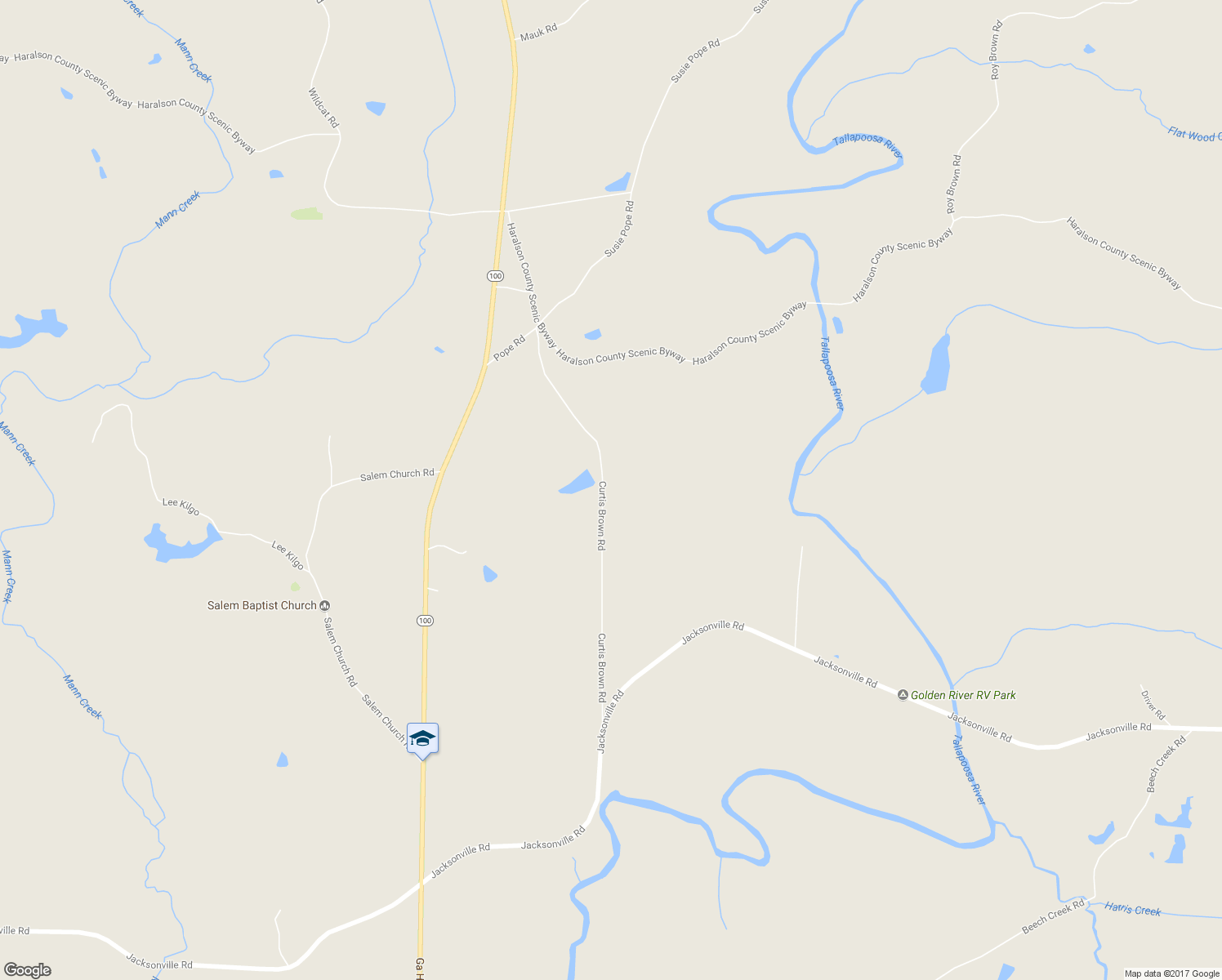 map of restaurants, bars, coffee shops, grocery stores, and more near 361 Curtis Brown Road in Tallapoosa