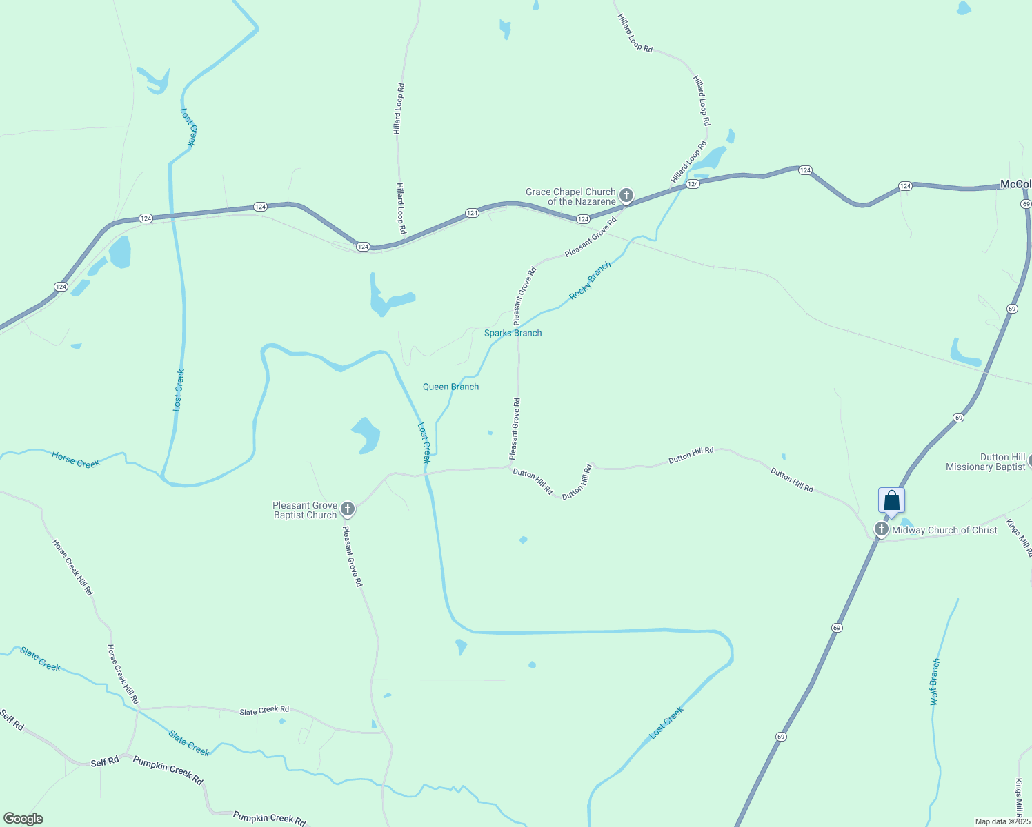 map of restaurants, bars, coffee shops, grocery stores, and more near 842 Pleasant Grove Road in Oakman