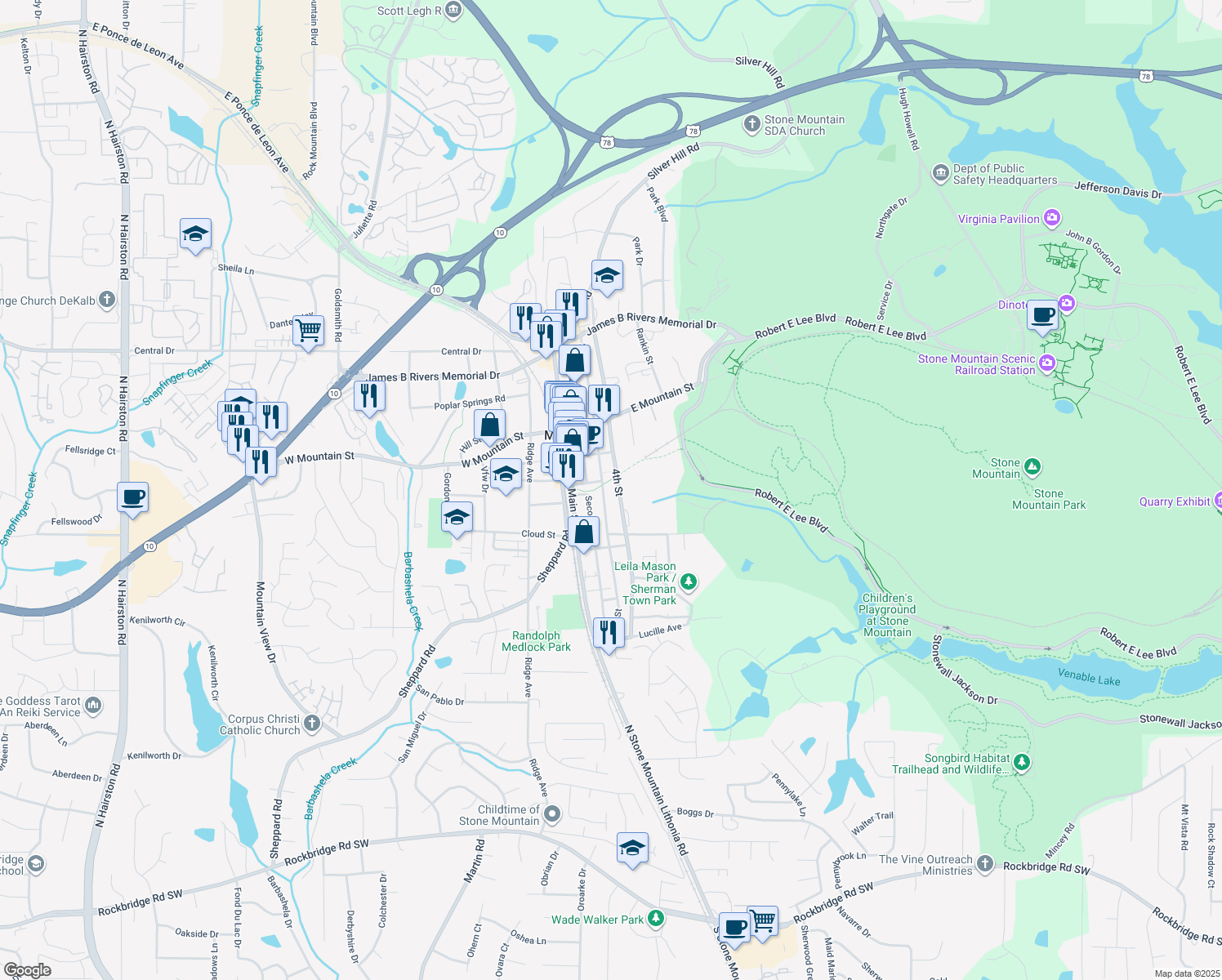 map of restaurants, bars, coffee shops, grocery stores, and more near 944 4th Street in Stone Mountain