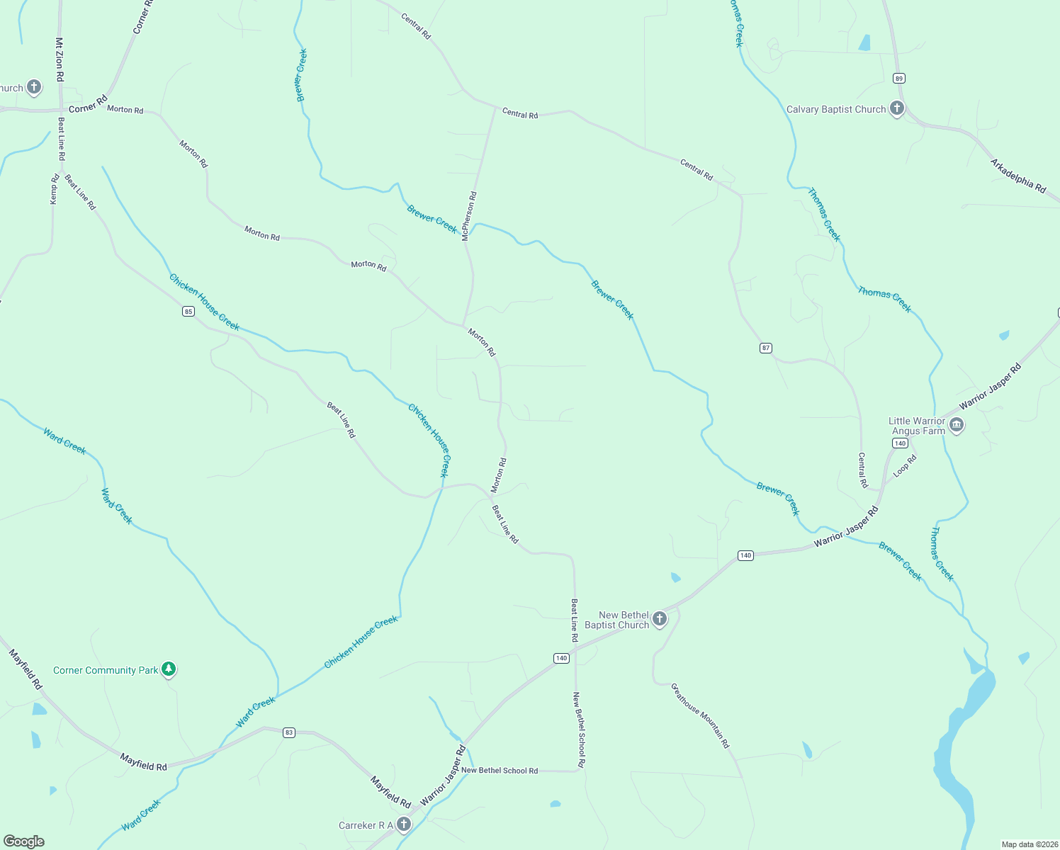map of restaurants, bars, coffee shops, grocery stores, and more near 2020 Rising Fawn Drive in Warrior