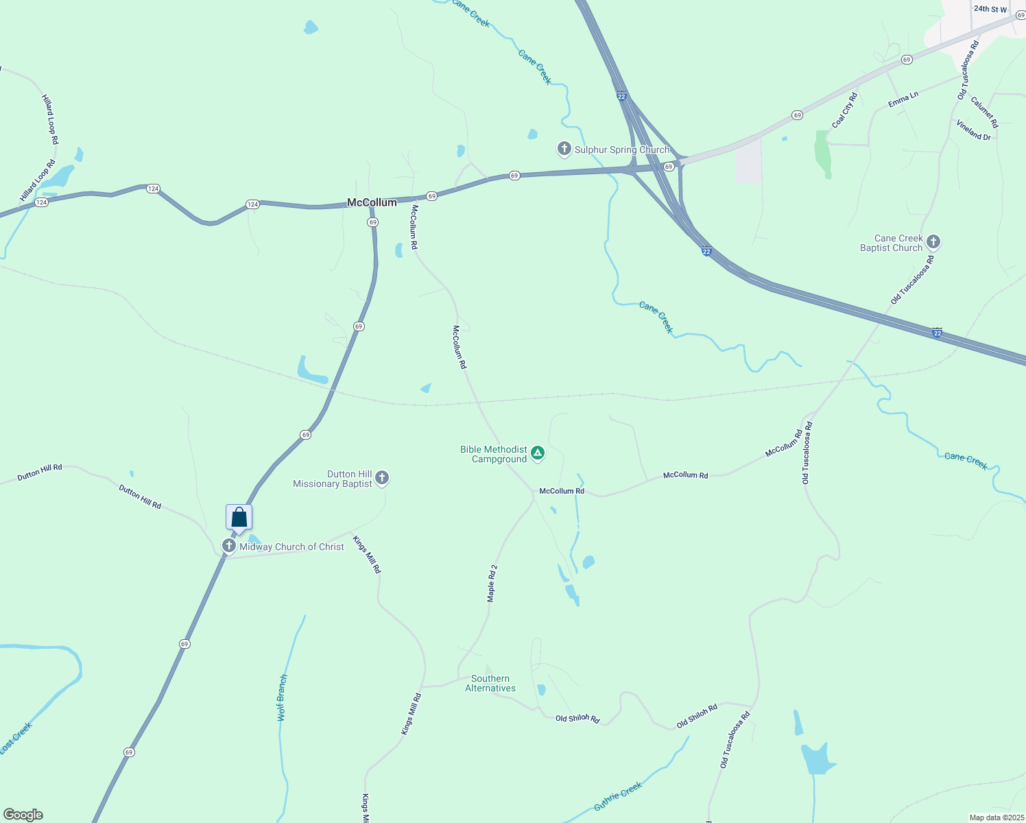 map of restaurants, bars, coffee shops, grocery stores, and more near 881-1095 McCollum Road in Jasper