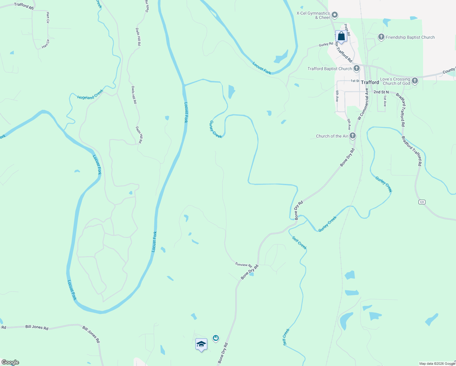 map of restaurants, bars, coffee shops, grocery stores, and more near 9300 Sunview Road in Warrior