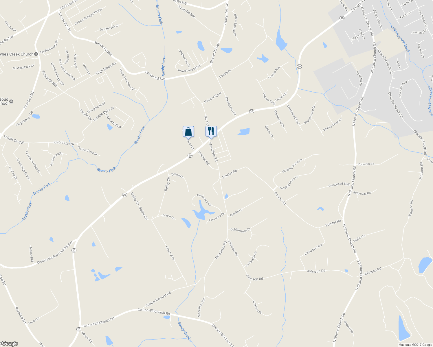 map of restaurants, bars, coffee shops, grocery stores, and more near 3992 Mccullers Road in Loganville