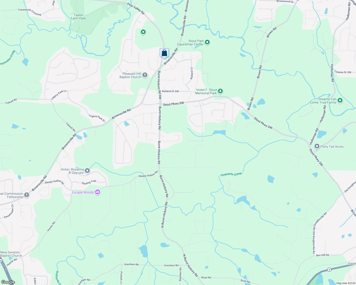 map of restaurants, bars, coffee shops, grocery stores, and more near 5727 Graceland Drive Southwest in Powder Springs