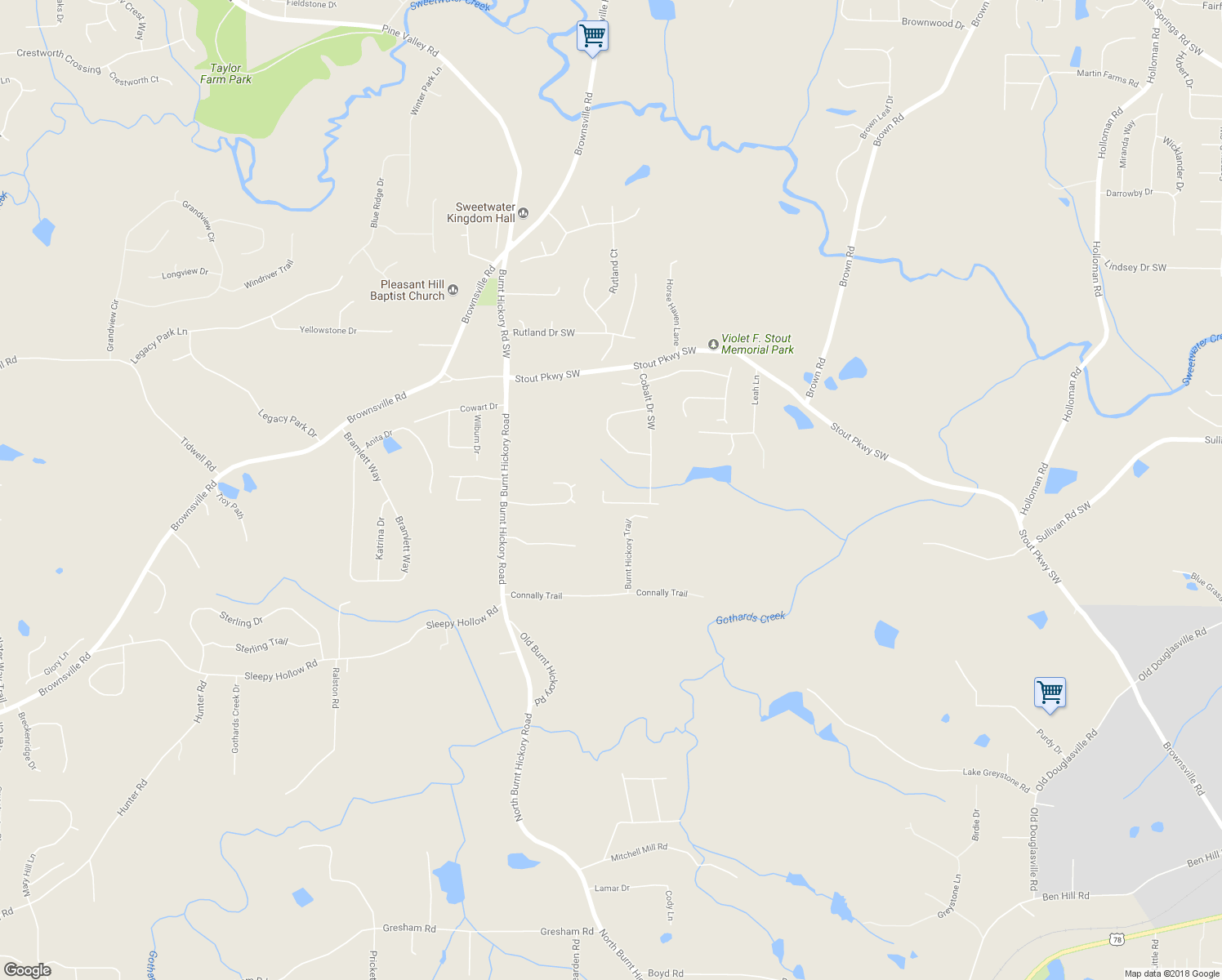 map of restaurants, bars, coffee shops, grocery stores, and more near 5558 Wind River Lane in Powder Springs