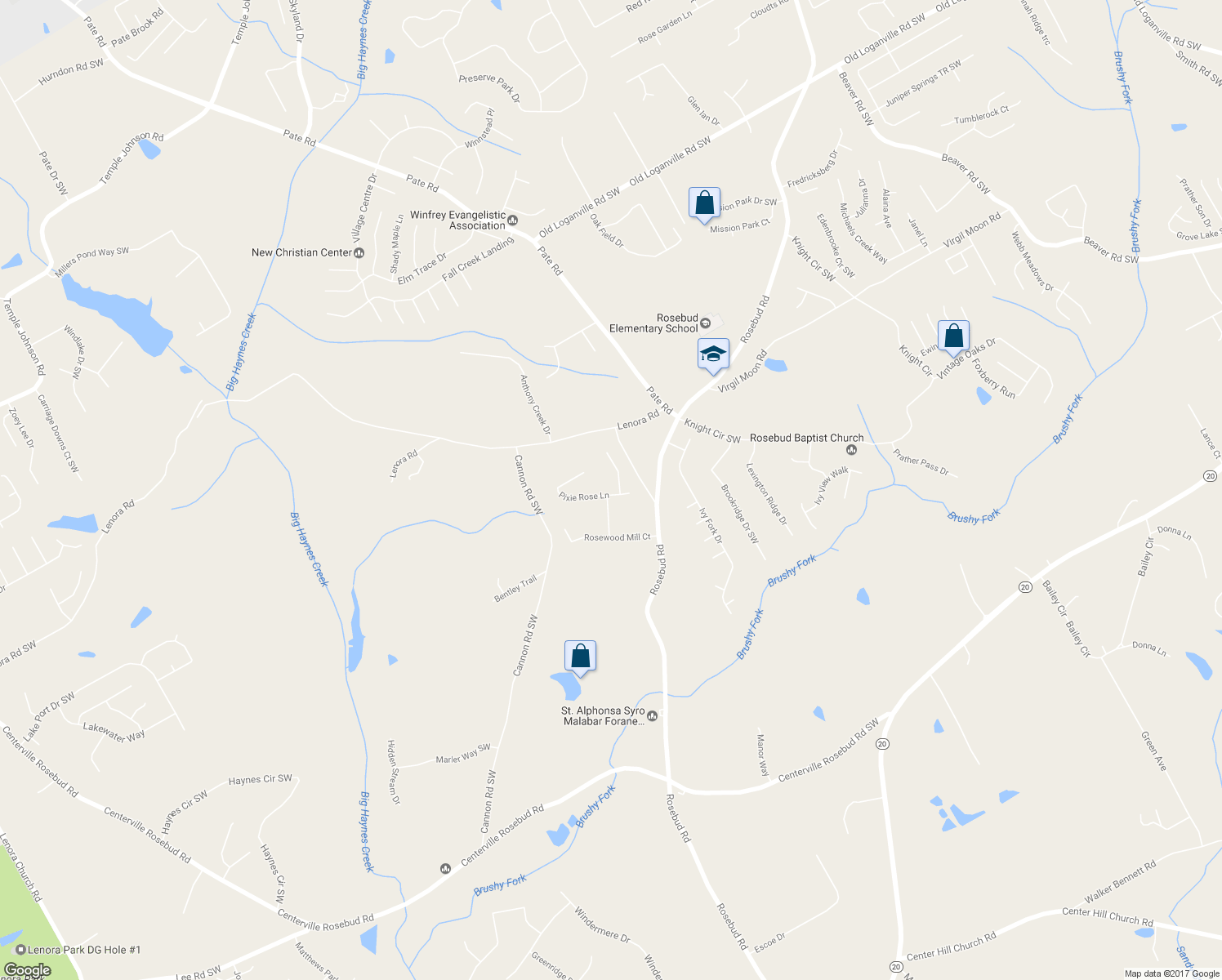 map of restaurants, bars, coffee shops, grocery stores, and more near 4255 Peace Rose Place in Loganville