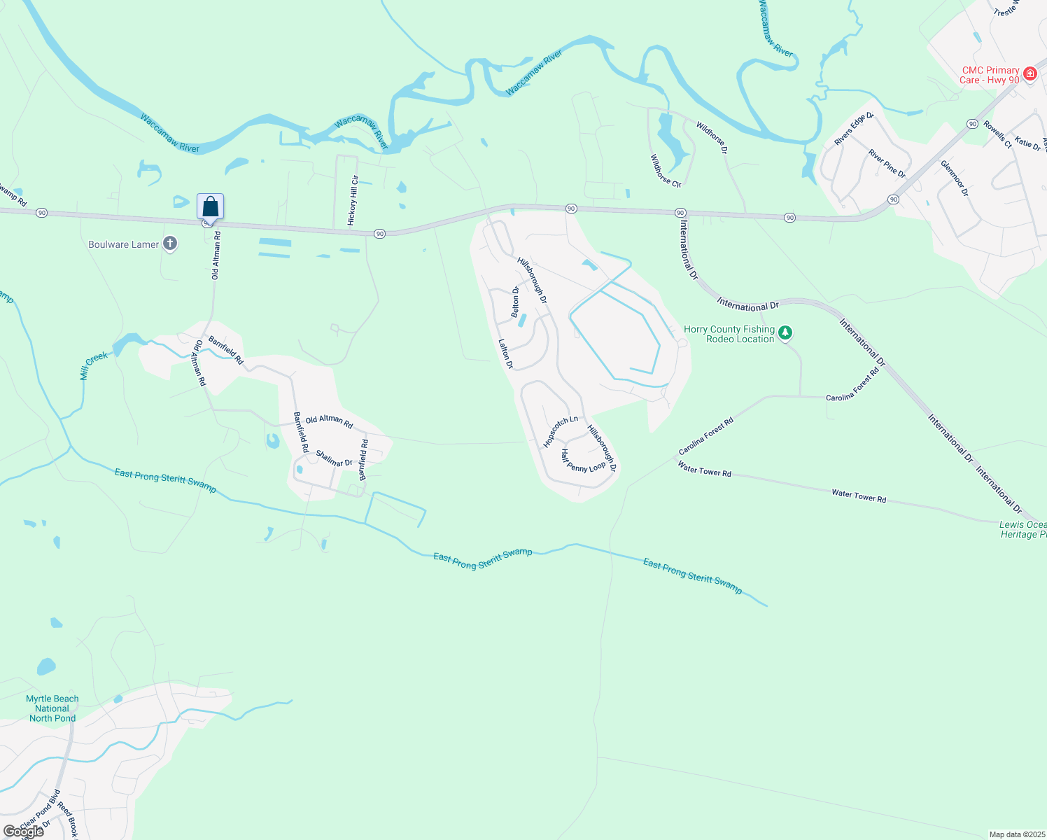 map of restaurants, bars, coffee shops, grocery stores, and more near 461 Hillsborough Drive in Conway