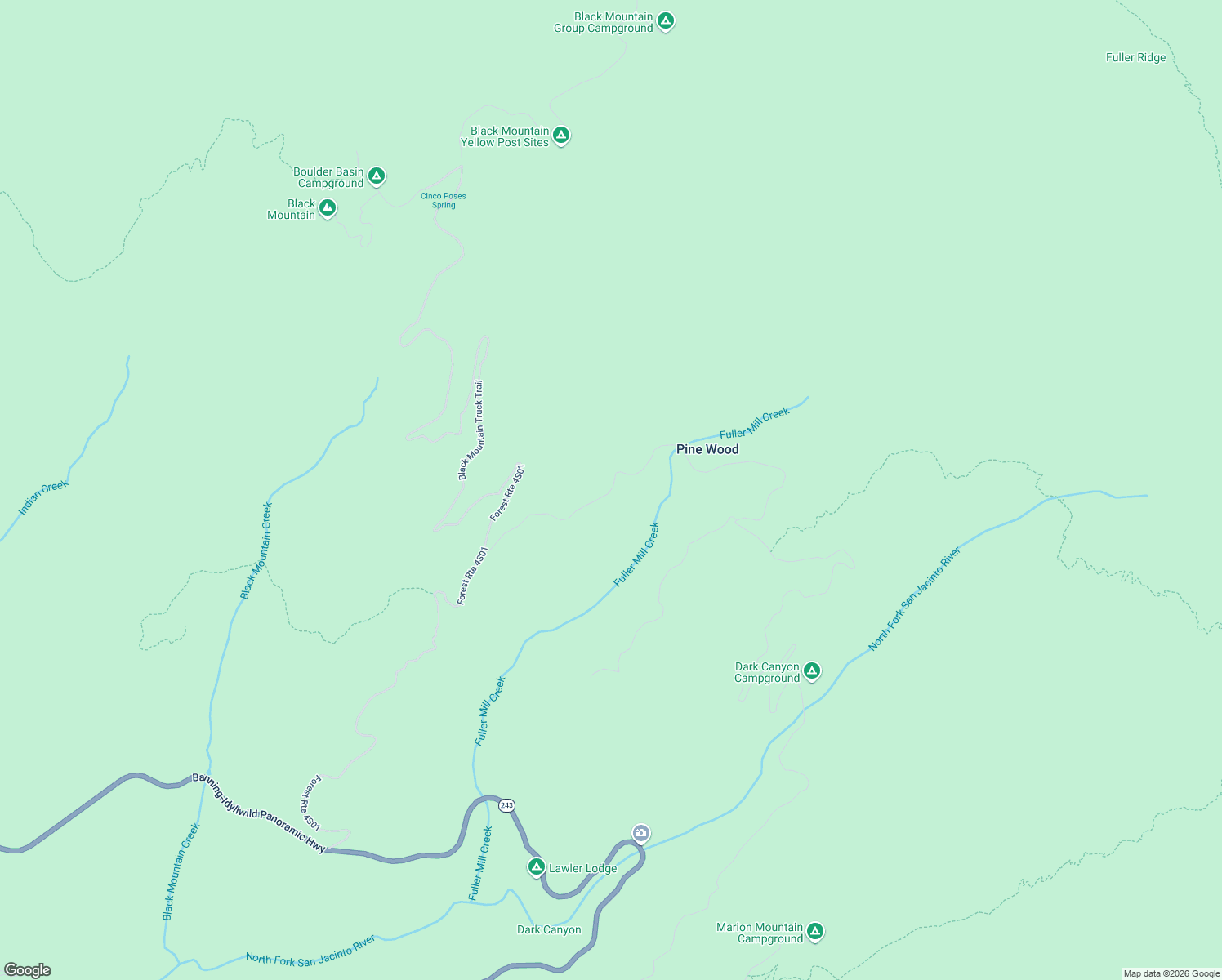 map of restaurants, bars, coffee shops, grocery stores, and more near 52660 Forest Route 4S02 in Banning