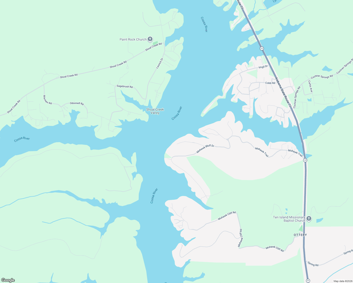 map of restaurants, bars, coffee shops, grocery stores, and more near 296 Boulder Point Lane in Ohatchee