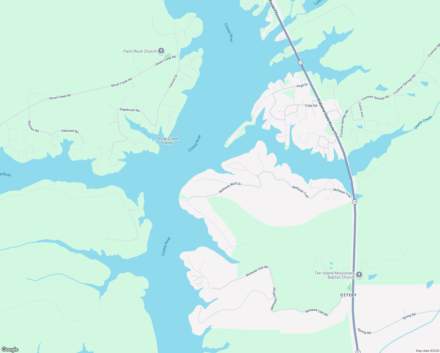 map of restaurants, bars, coffee shops, grocery stores, and more near 102 Boulder Point Lane in Ohatchee