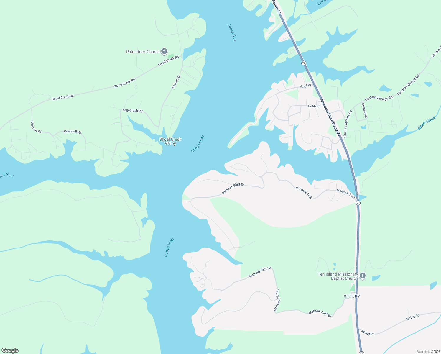 map of restaurants, bars, coffee shops, grocery stores, and more near 102 Boulder Point Lane in Ohatchee