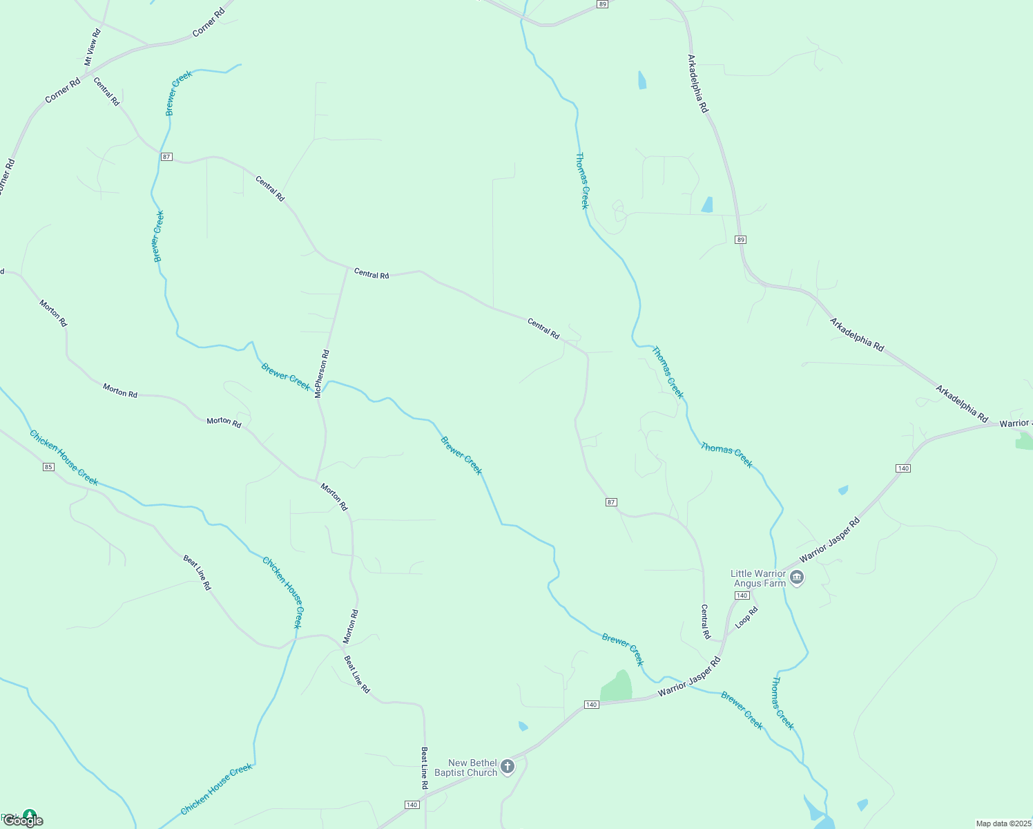 map of restaurants, bars, coffee shops, grocery stores, and more near 1090 Ranger Trail in Warrior