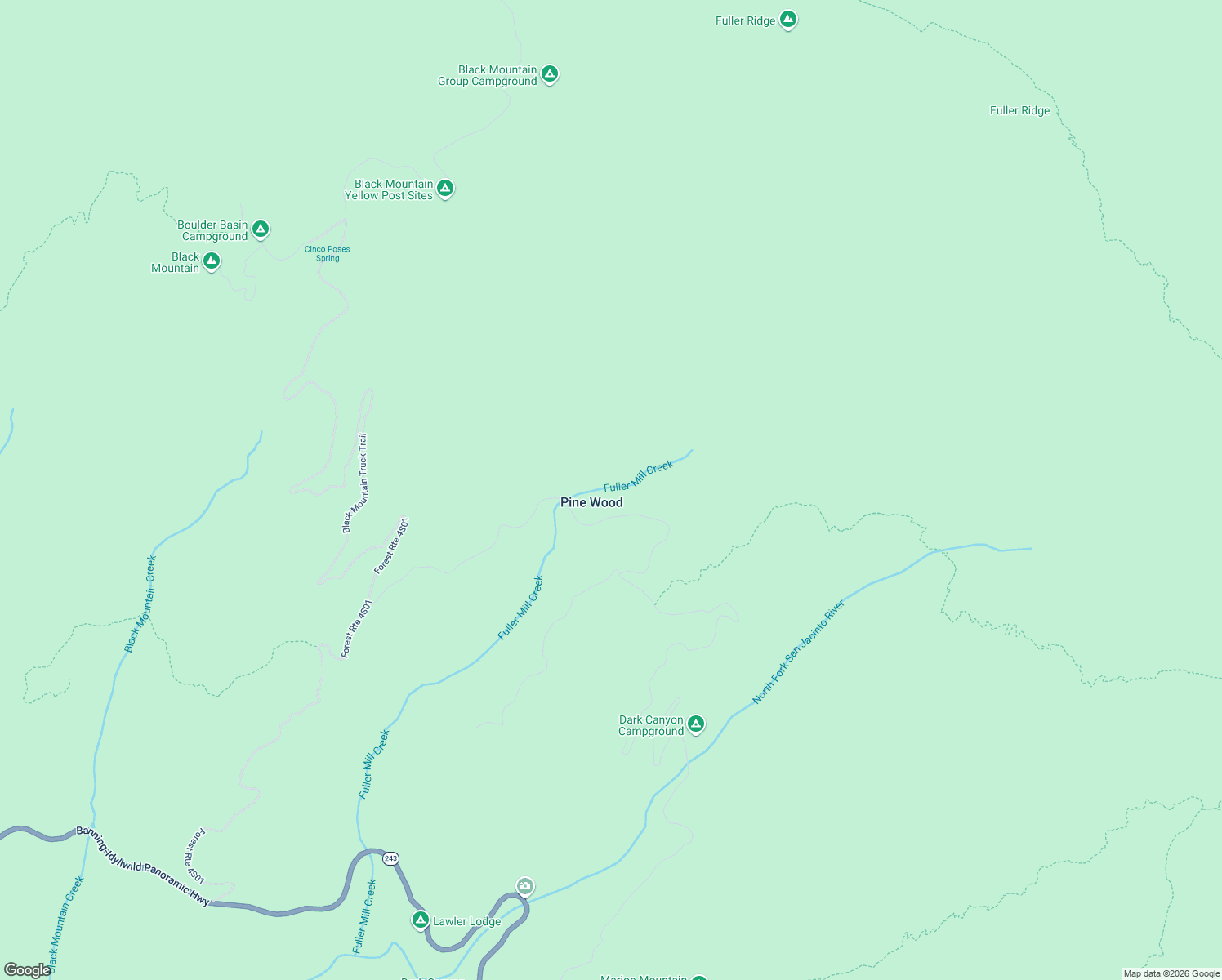 map of restaurants, bars, coffee shops, grocery stores, and more near 53080 4S02 in Idyllwild-Pine Cove
