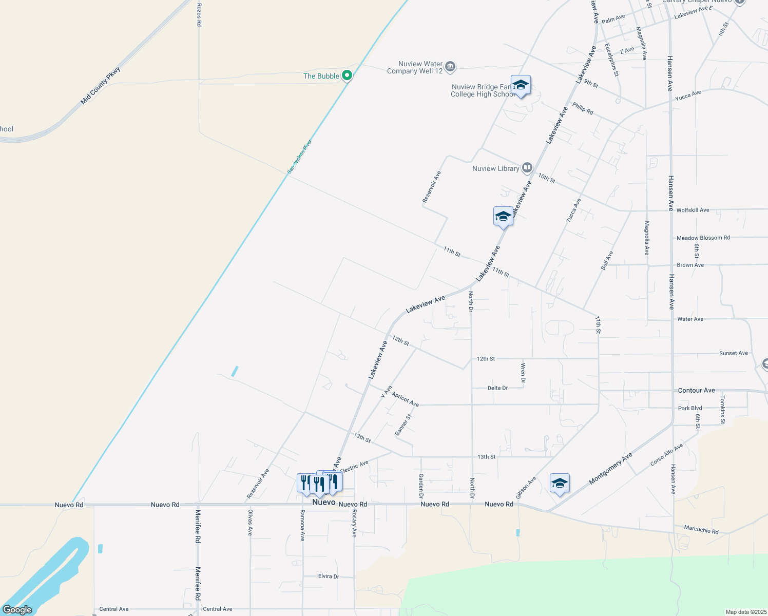 map of restaurants, bars, coffee shops, grocery stores, and more near 29085 Envoy Drive in Nuevo