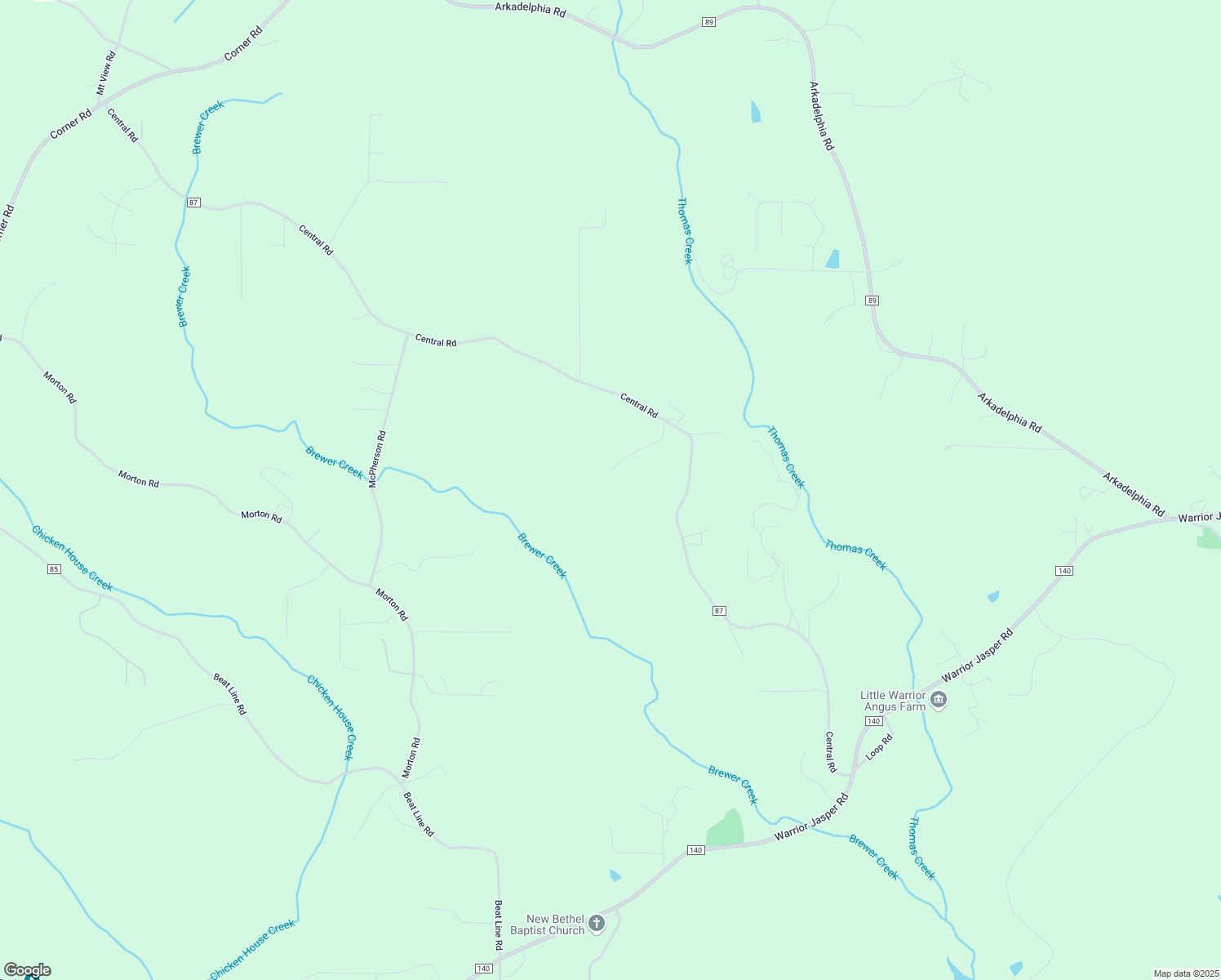 map of restaurants, bars, coffee shops, grocery stores, and more near 1090 Ranger Trail in Warrior
