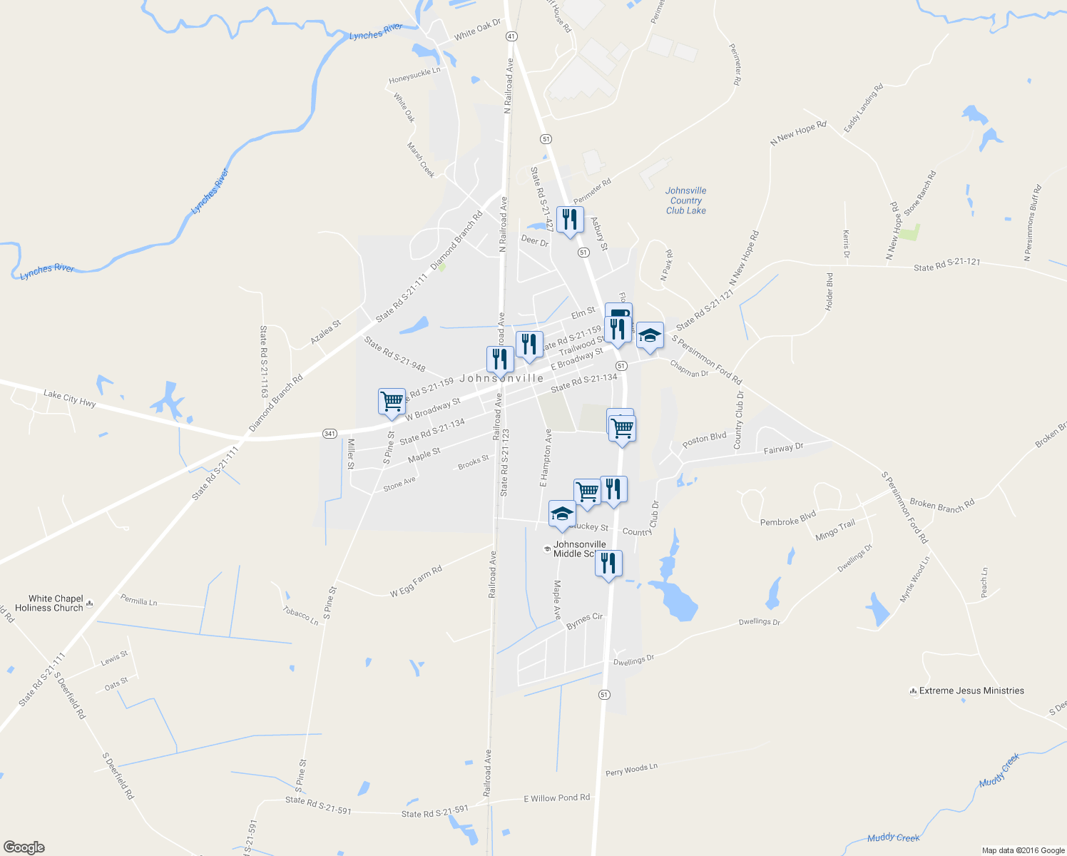 map of restaurants, bars, coffee shops, grocery stores, and more near 156 East Marion Street in Johnsonville