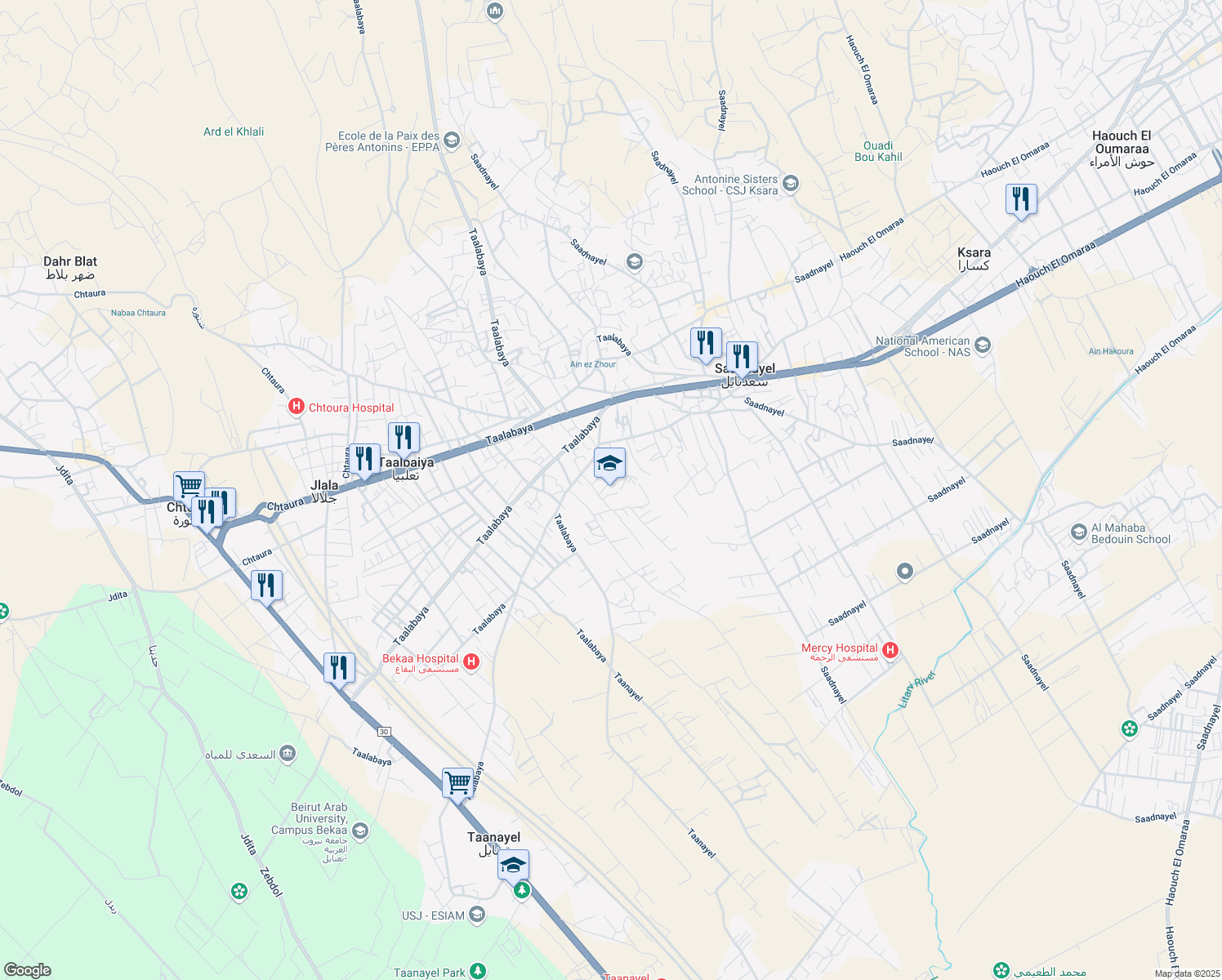map of restaurants, bars, coffee shops, grocery stores, and more near 4 in Taalabaya